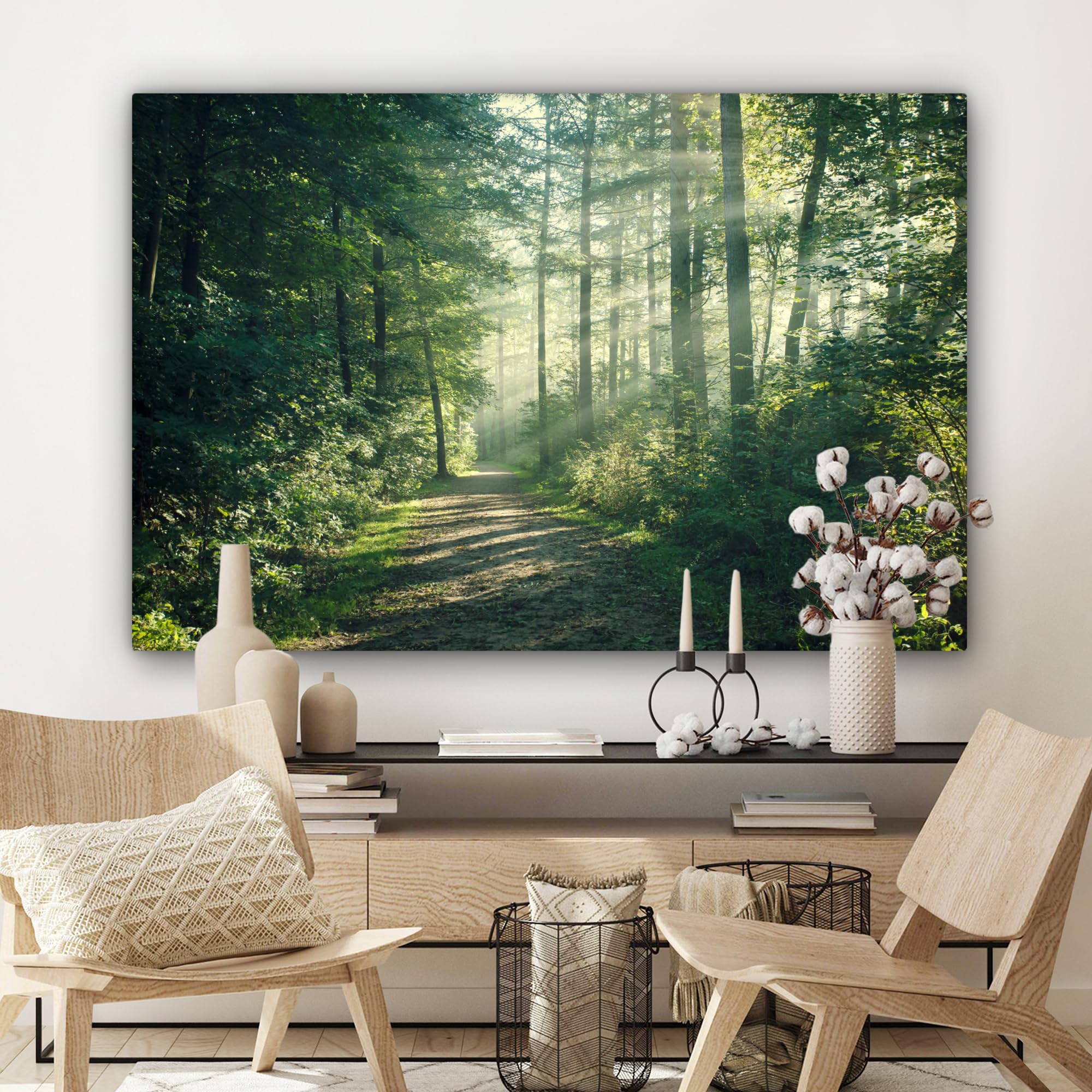 Tableau Toile Déco Murale 120x80cm - Impression Paysage Forêt - Cadre Bois 2cm