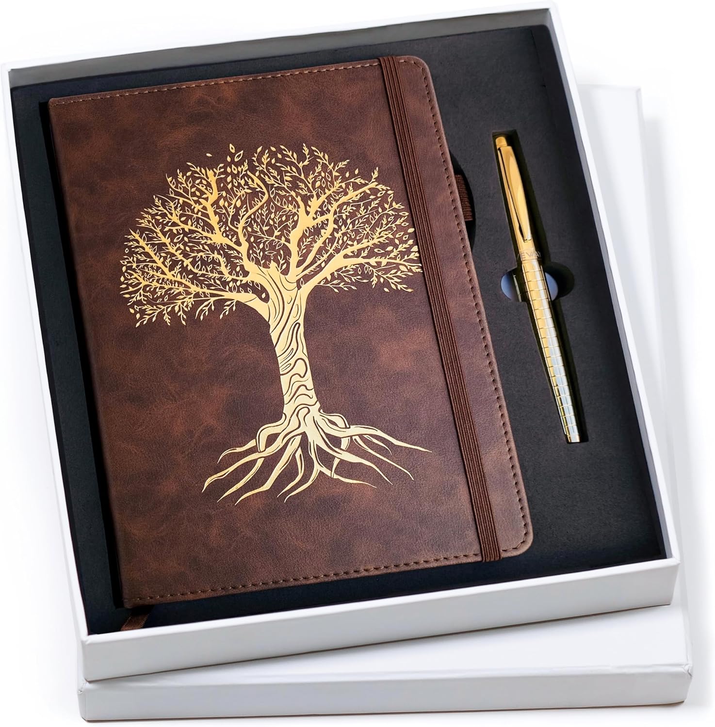 Veway Vegan Leather Journal and Pen Set, Tree of Life Notebook, A5 Lined Writing Journal with 224 Pages, Index and Gift Ready Box