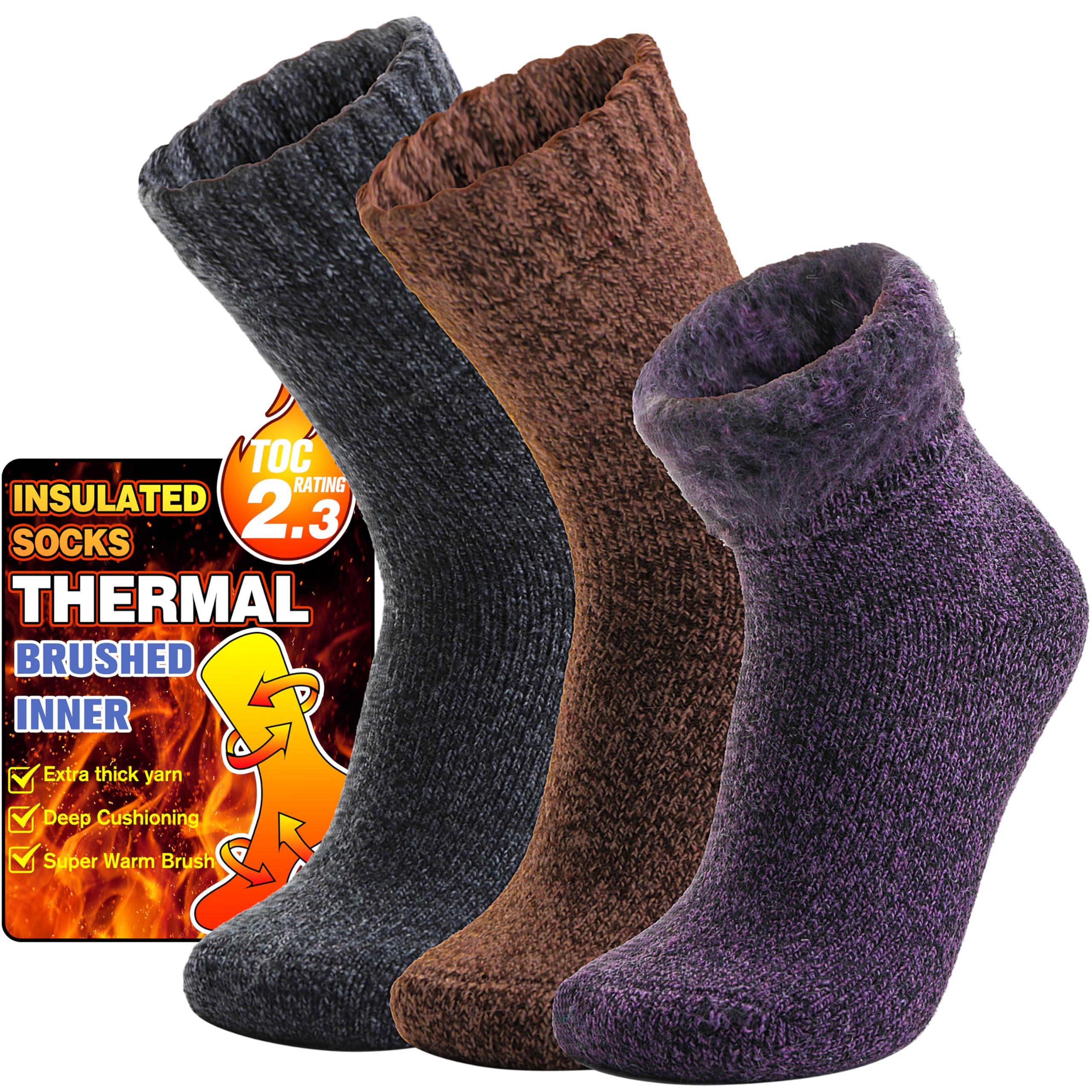 3 Pairs Warm Thermal Socks for Women &amp; Men Winter Ski Thick Boot Insulated Socks for Cold Weather