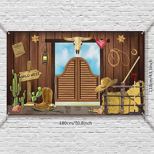 Miniatura 2 de Decoraciones de fiesta occidental, 70.8 x 43.3 pulgadas, fondo grande de vaquero con temática occidental, decoración rústica del salvaje oeste,