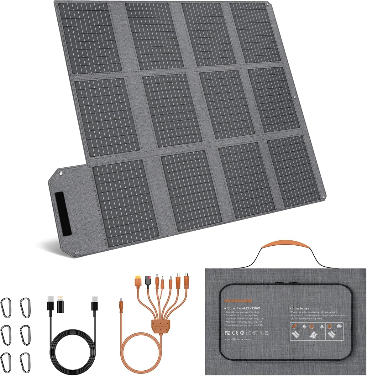 120W Portable Solar Panel Charger with USB C, USB A, DC Outputs | 19V Foldable Solar Charger IP65 Waterproof Portable Solar Panels, Fits Portable Power Station Camping Phones Power Bank
