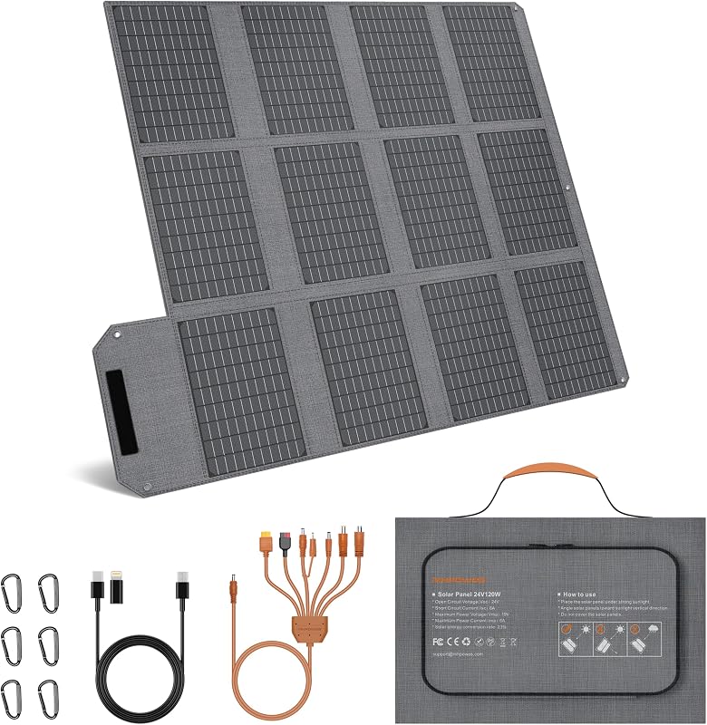 120W Portable Solar Panel Charger with USB C, USB A, DC Outputs | 19V Foldable Solar Charger IP65 Waterproof Portable Solar Panels, Fits Portable Power Station Camping Phones Power Bank