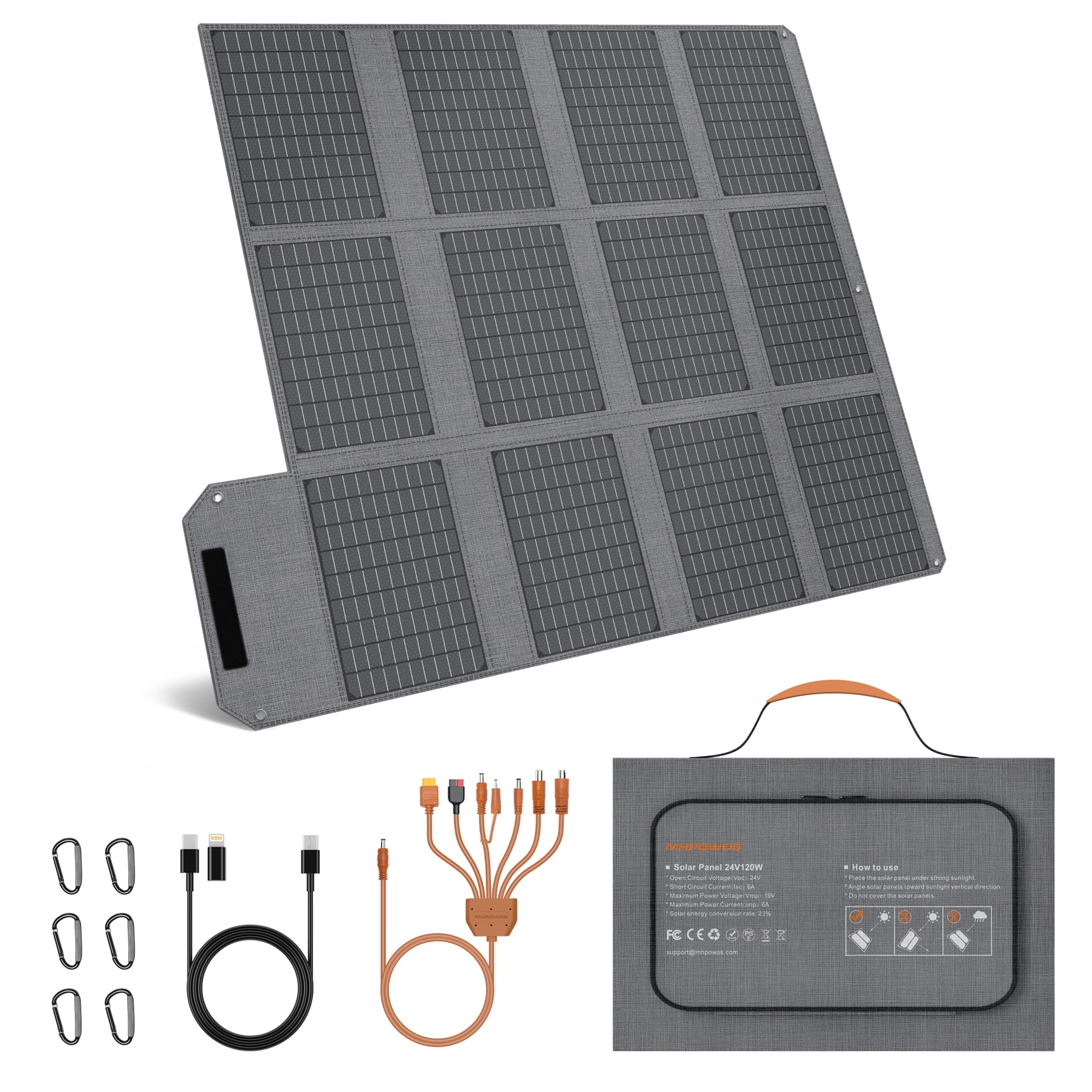 120W Portable Solar Panel Charger with USB C, USB A, DC Outputs