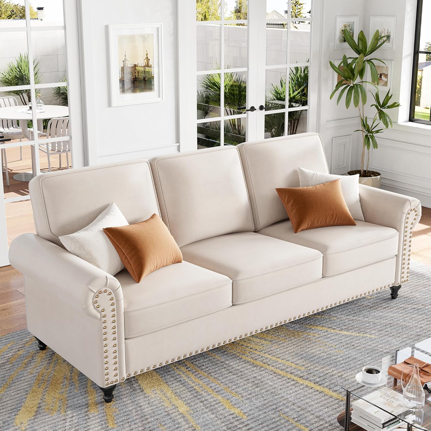 FOTOSOK 79'' Sofa, 3Seater Leather Sofa Couches for Living