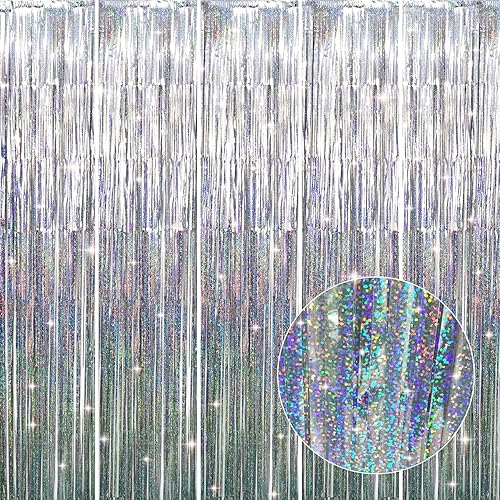 GOER - Cortinas de tiras metálicasoropel para fiestas, telón de fondo para fotos, cumpleaños, graduaciones, Año Nuevo, bodas, de 3.2 x 9.8 pies