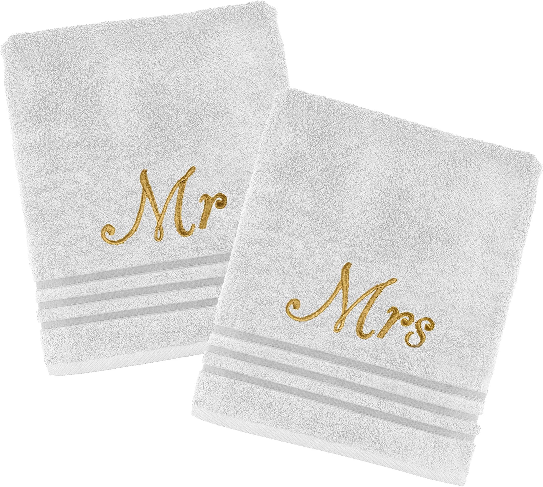 Home N LivingHome N Living Wedding Personalised Luxury Bath Towels His Hers/Mr Mrs 100% Cotton Terry Towel Extra Absorbent Bath Shower Anniversary Wedding Gift (White Mr/Mrs)