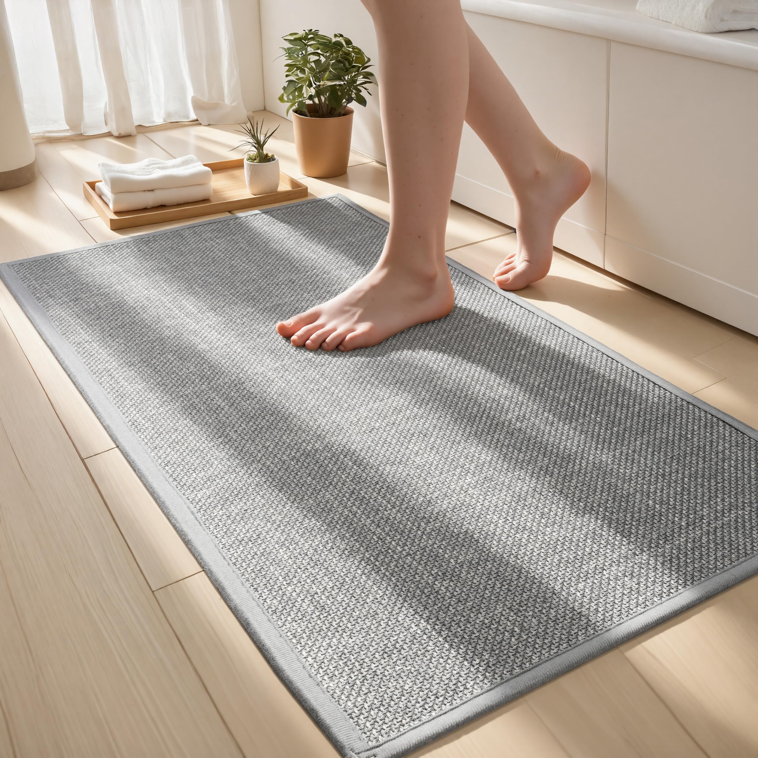 AevitasX Bathroom Rugs Non Slip Bath Mat, Bathroom Mat Quick Dry Machine Washable Rugs, Shower Rug 17" x 32", Grey Thin Bath Mat Fit Under Door