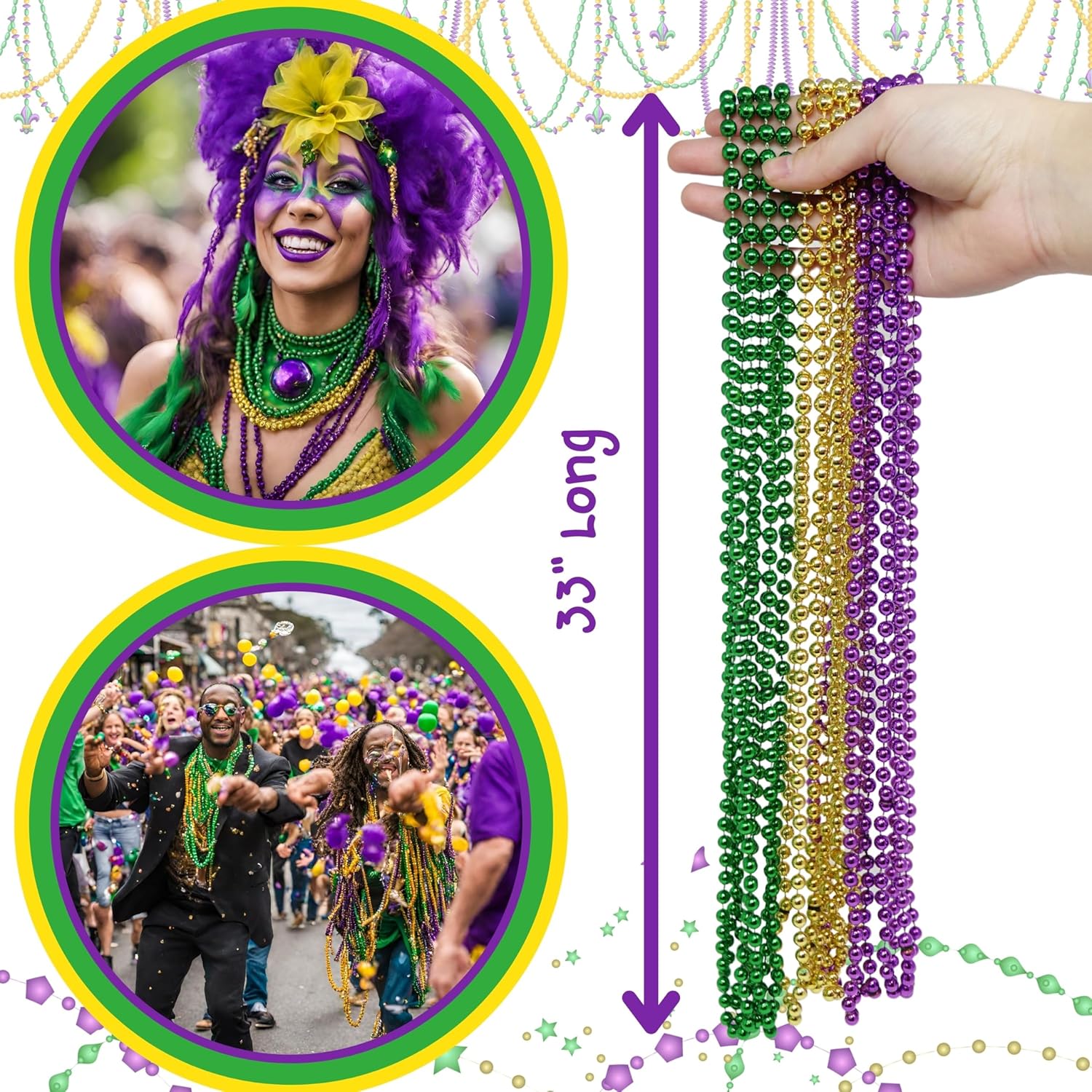 4E's Novelty 24 Pack Purple Green Gold Beads Necklaces, Mardi Gras Beads Bulk Party Supplies Festival Parade Throws Dress Up accessories - Image 4