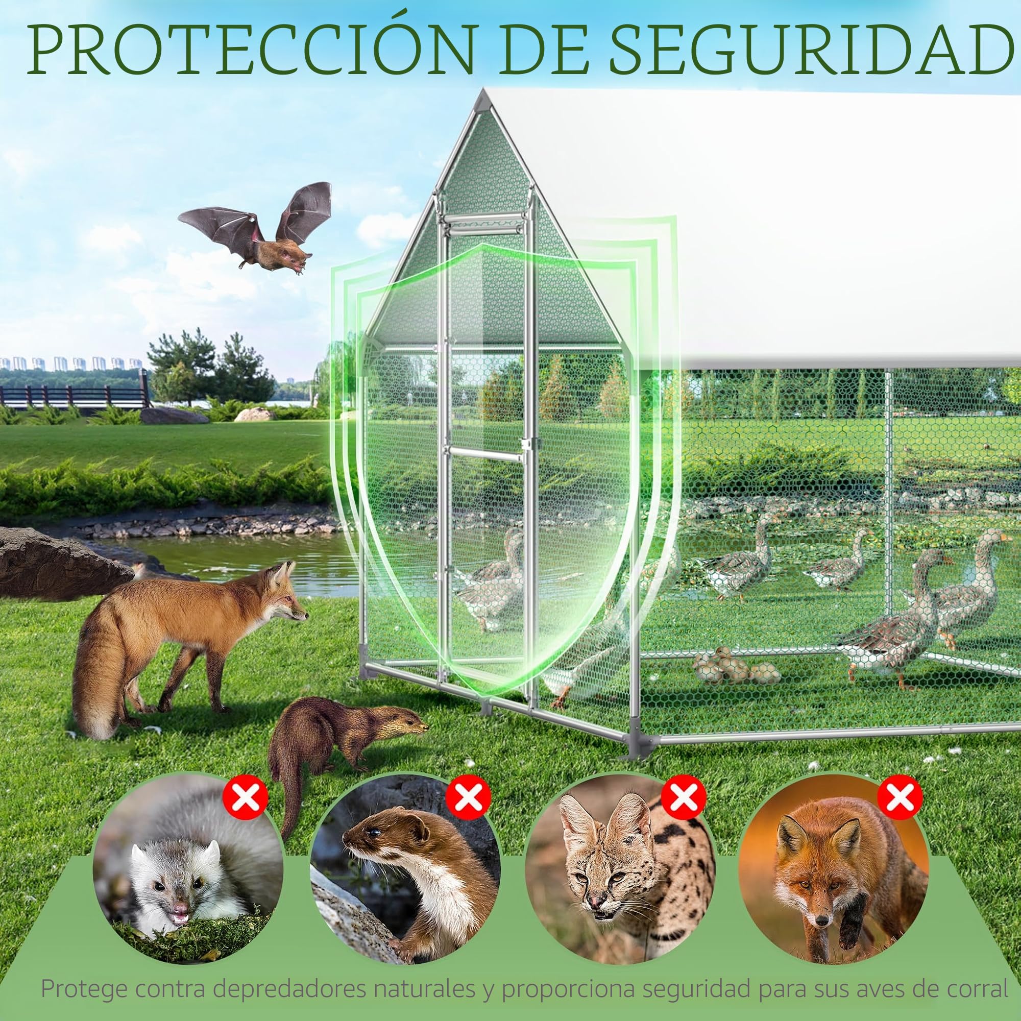 Froadp Gallinero Pajarera Exterior Recinto para Gallinas Camperas con Cubierta de Protección Solar de PE Jaula para Gallinas con Estructura de Acero Galvanizado para Conejos Avicultura (3x4x2m)