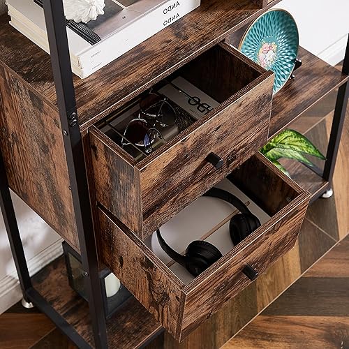 Miniatura 6 de VECELO Estantería de 5 niveles, estantería con cajones y gabinete, 62 x 31 x 12 pulgadas, estantes de madera con marco de metal, estante de