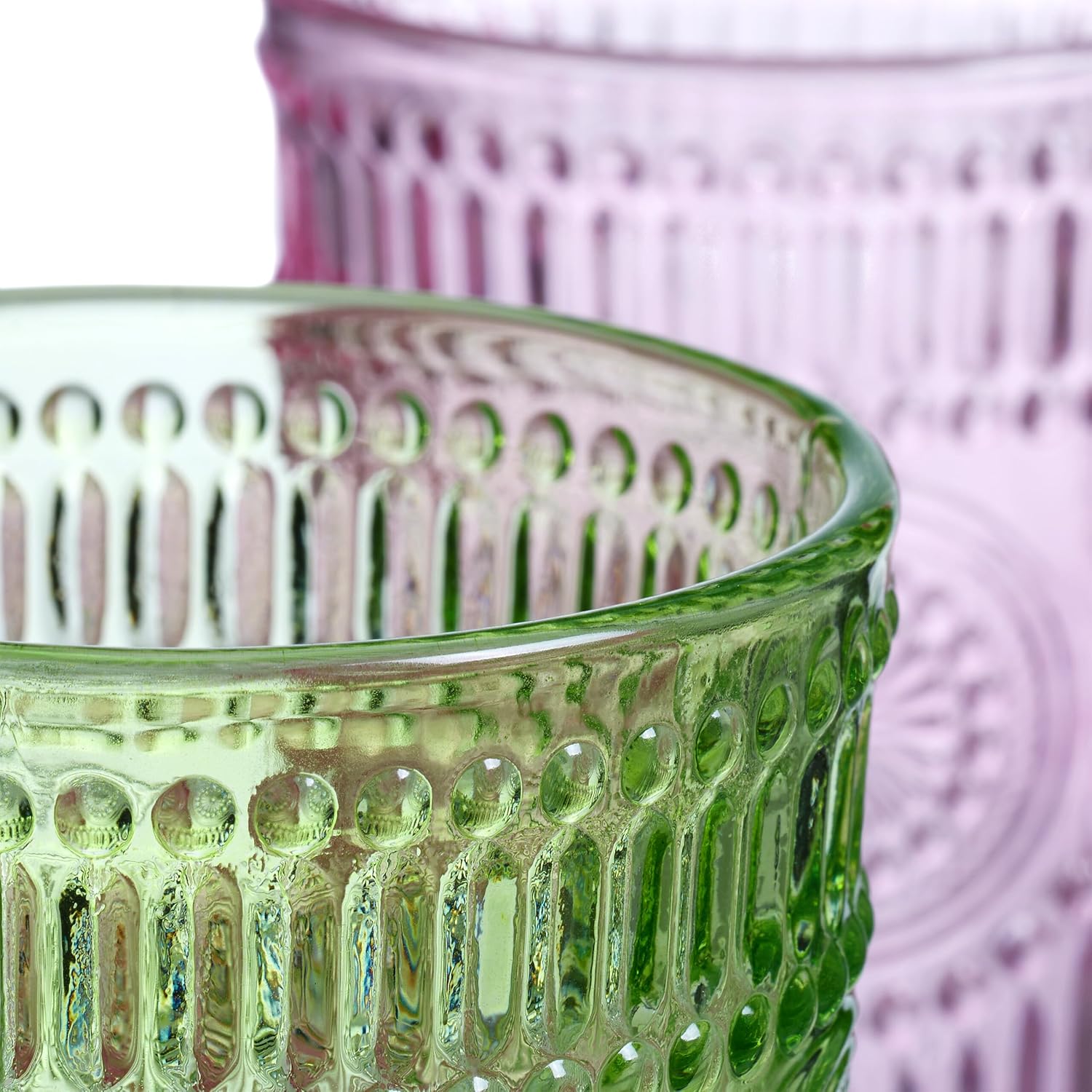 Relaxdays Drinking Glasses Set of 4 Water Glasses Vintage Design Dishwasher Safe Juice Soda Iced Tea 360ml Colorful