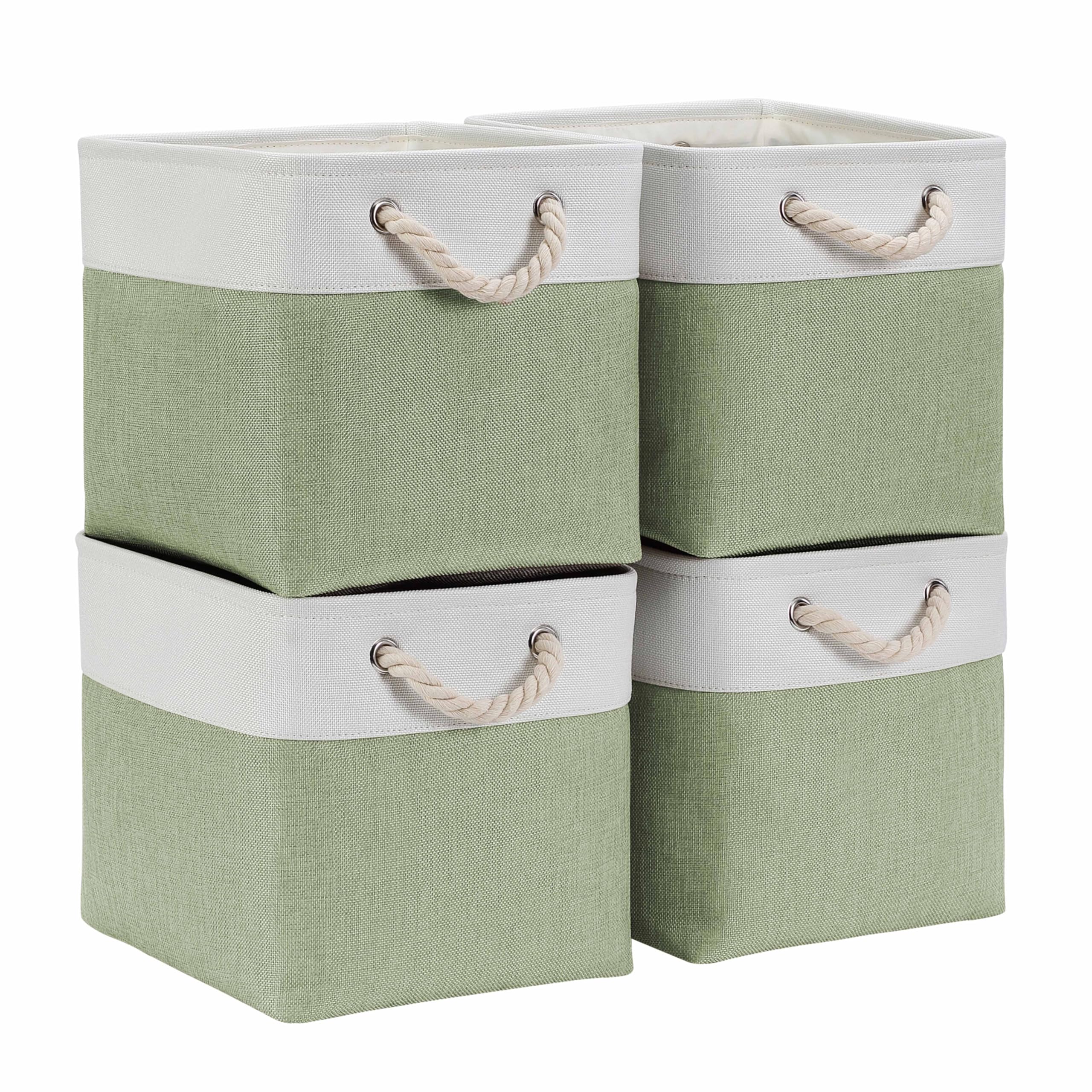 Mangata 30x30x30cm Cube Storage Boxes 4Pcs Green White Foldable Baskets