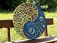 Vista 6 de Decoración de pared para el hogar, Yin Yang Corte láser multicapa tallado elegante mandala de madera para colgar, paneles MDF para decoración, obras