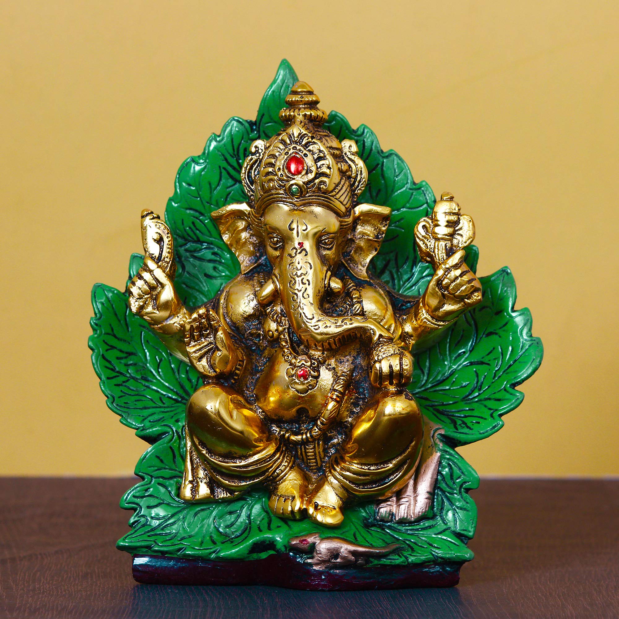Amazon.co.jp: eCraftIndia ゴールデン 座っているガネーシャ神 緑の