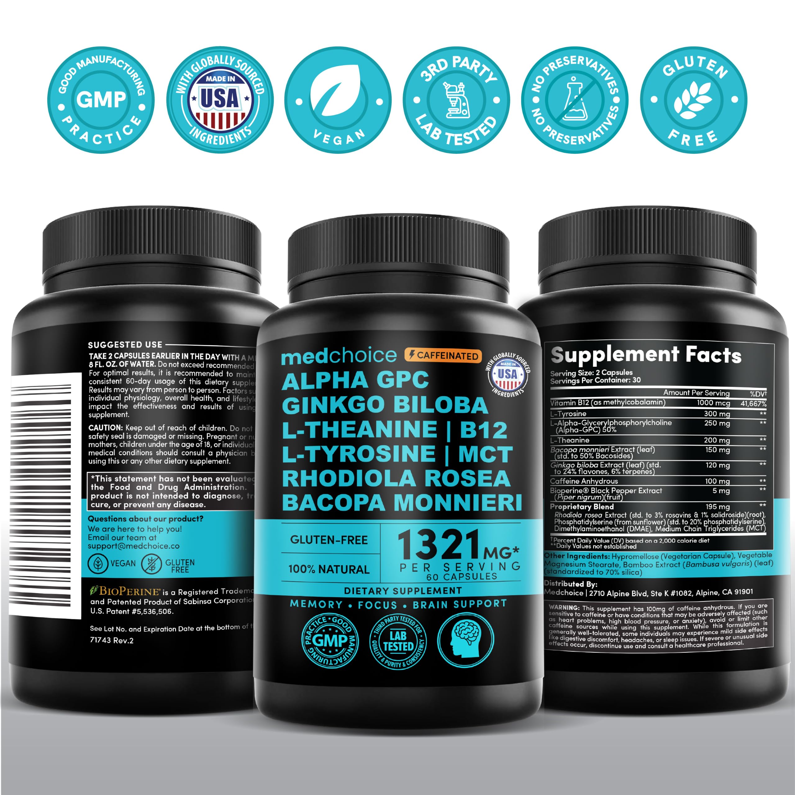 MedChoice 12-in-1 Nootropic Brain Supplement with Caffeine, 60ct — Amazon image 5