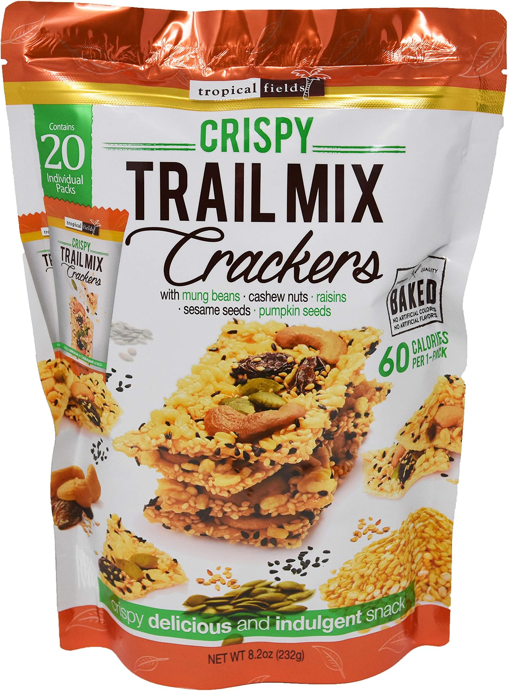 Tropical Fields Crispy Baked Trail Mix Crackers 8.2 ounces 20 Individual Packs