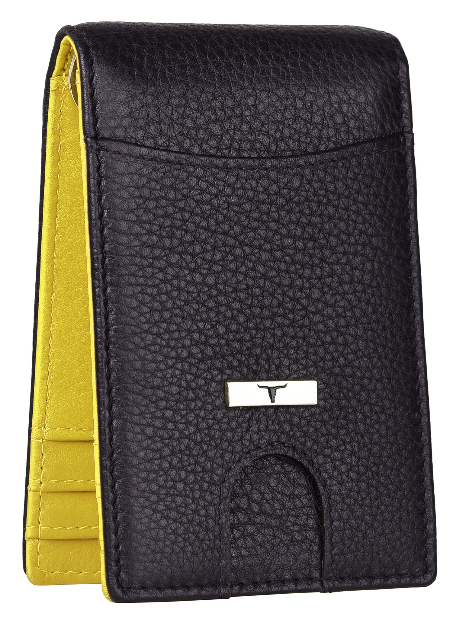 URBAN FORESTEddy Black/Yellow Money Clip Leather Wallet for Men, Black/Yellow, Minimalist