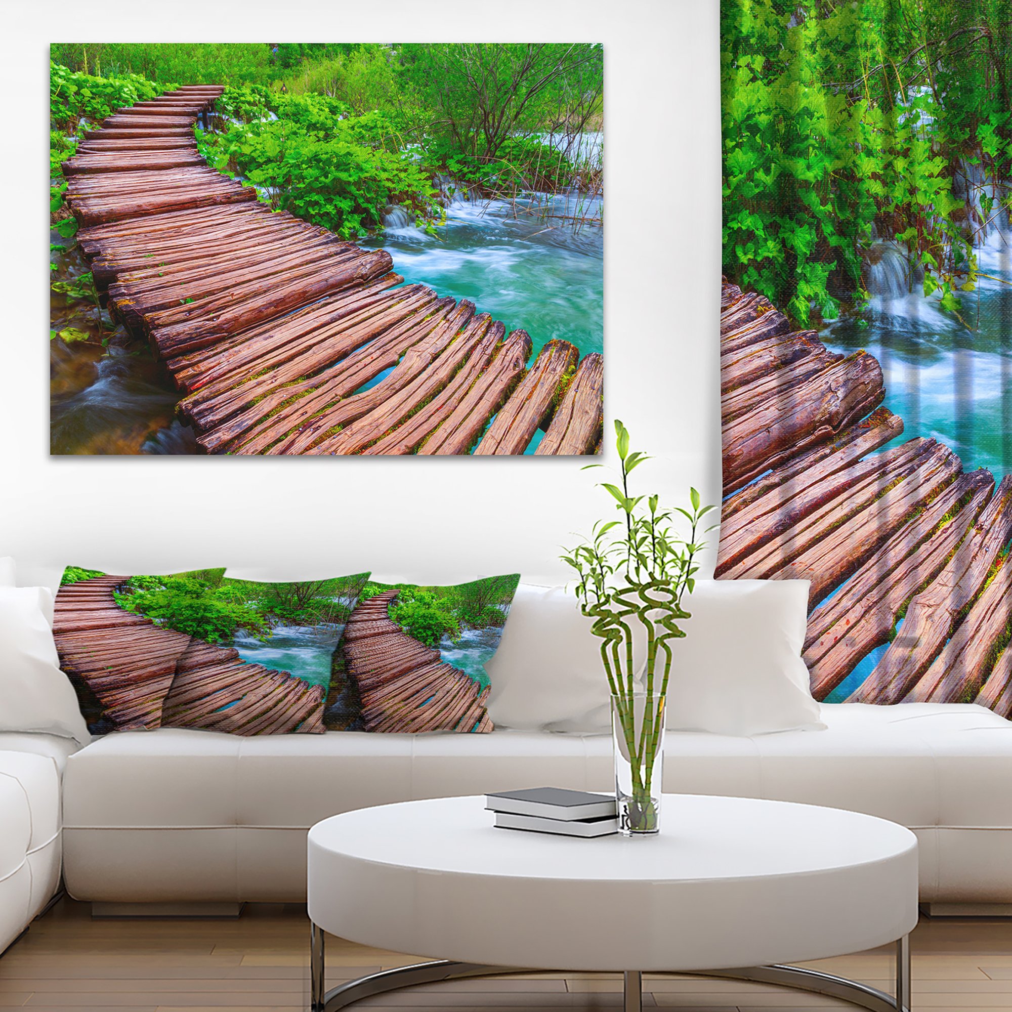 Designart PT8863-20-12 Wooden Bridge in National Park-Landscape Photo Canvas Print-20x12, 12" H x 20" W x 1" D 1P, Brown