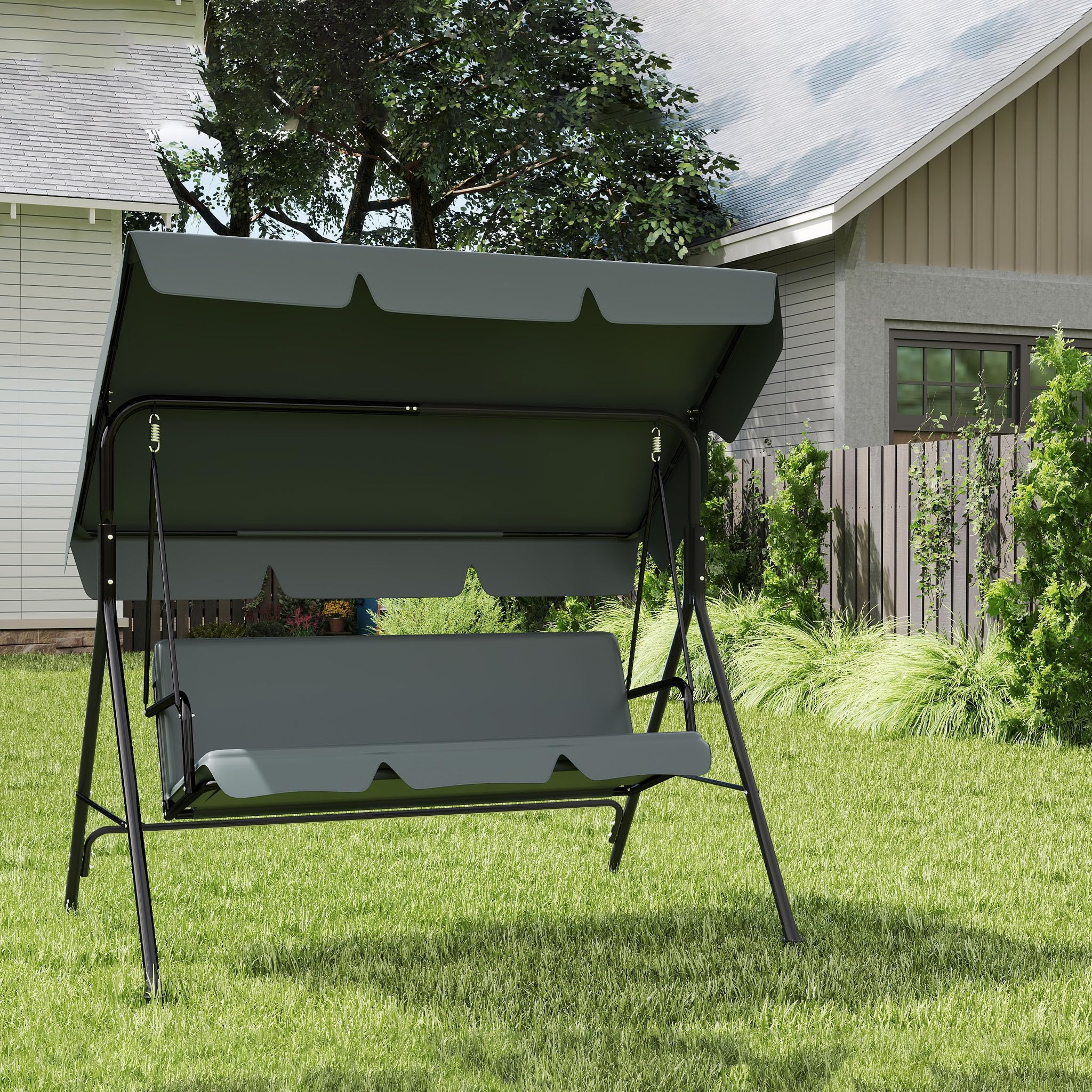 Froadp Columpio de jardín para exteriores con techo, 3 plazas, soporta hasta 200 kg, resistente a la intemperie, columpio para adultos en el jardín, balcón, terraza, 176 x 110 x 152 cm, antracita