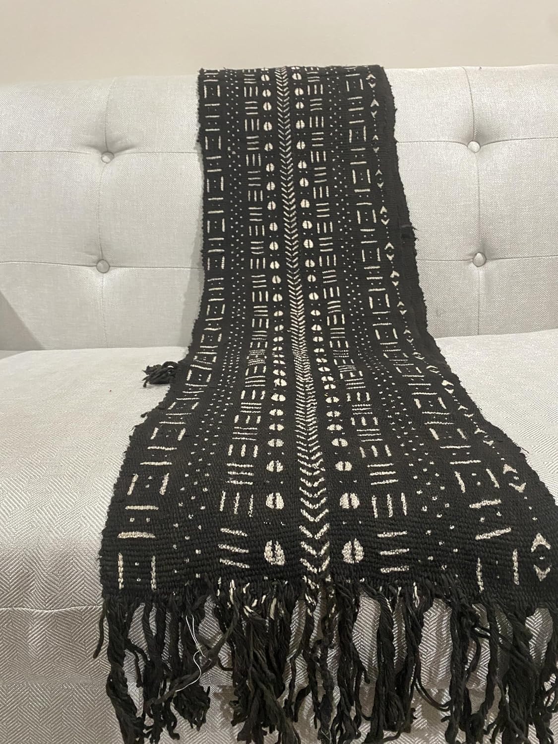 African Mudcloth Scarf – Handmade Boho Bogolan Scarf, Unisex Rustic Wrap, Tribal Cotton Shawl