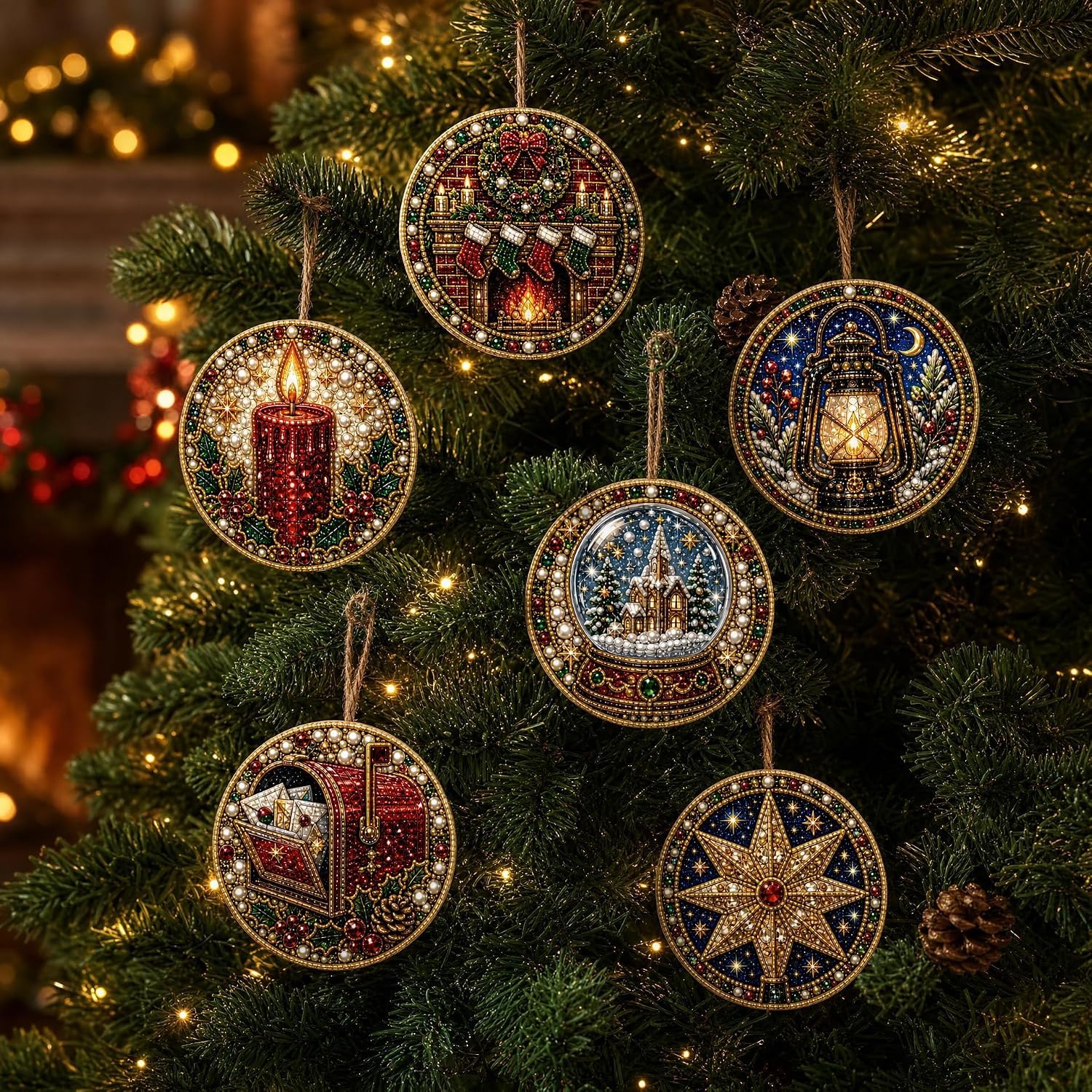 Alloyseed 6PCS Christmas Wooden 3D Pearl Diamond Painting Art Kit (#E) — image 1