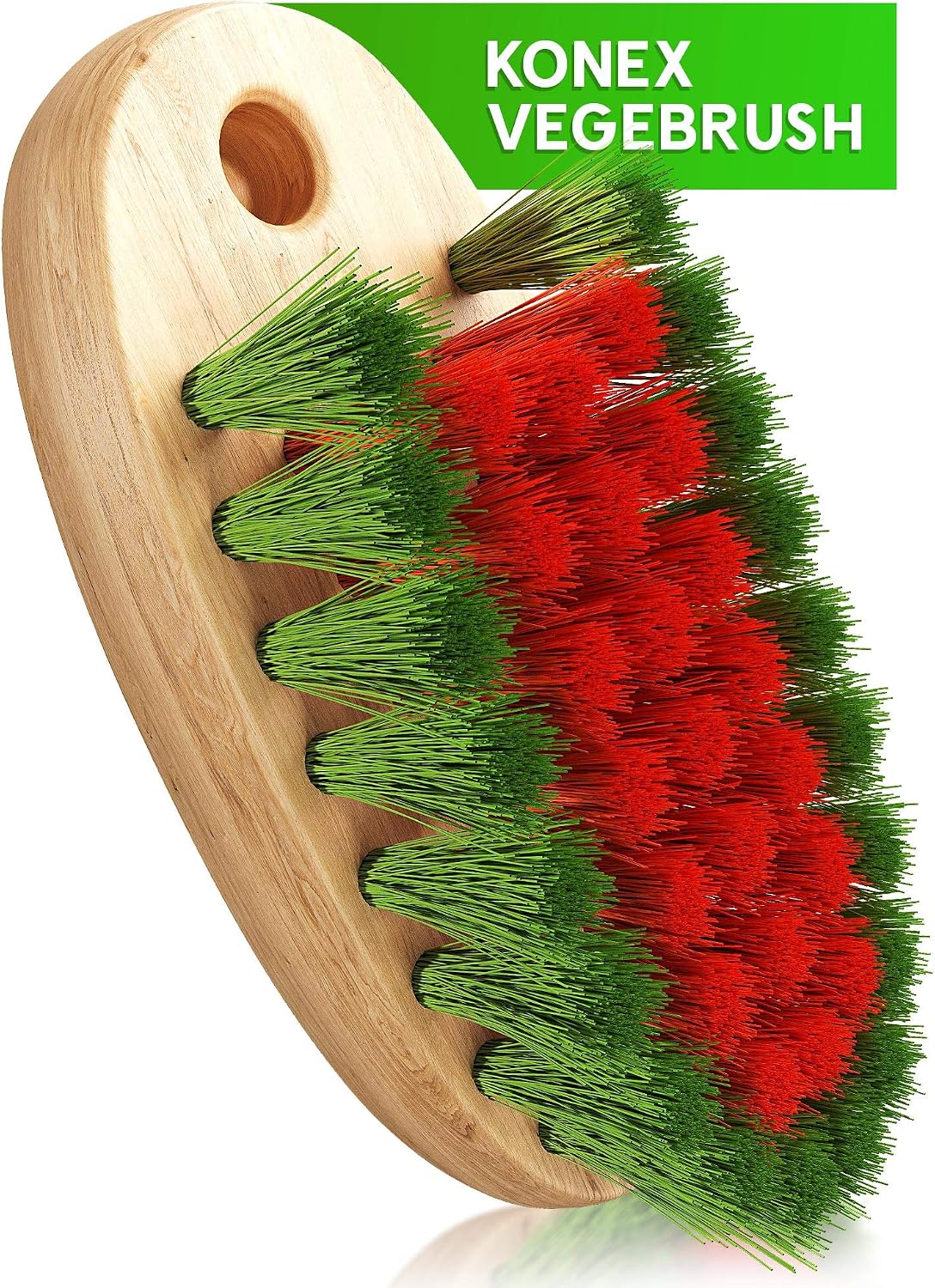 Konex Veggie Brush - Fruit and Vegetable Produce Cleaning Brush. Vegetable Scrubber Brush for Food with Beechwood Handle. Mushroom, Potatoe, Carrot or Corn Cleaner.