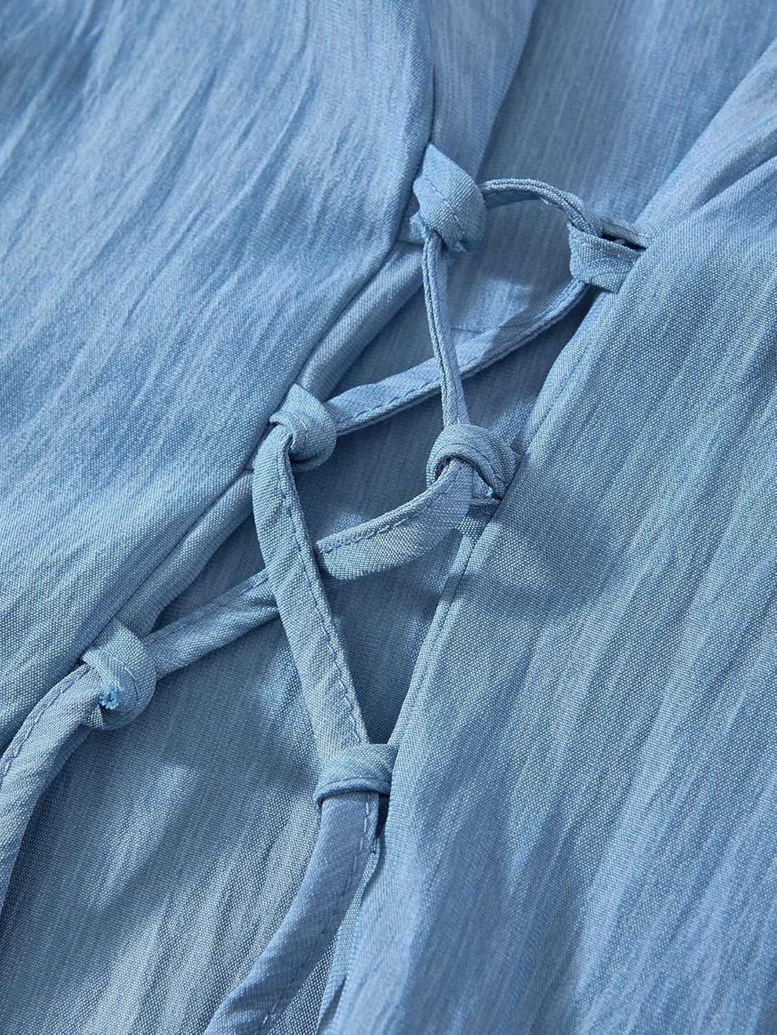 Women's 2 Piece Casual Summer Outfits Elegant Lace Up Square Neck Tank Top and Wide Leg Pants Set - Image 5