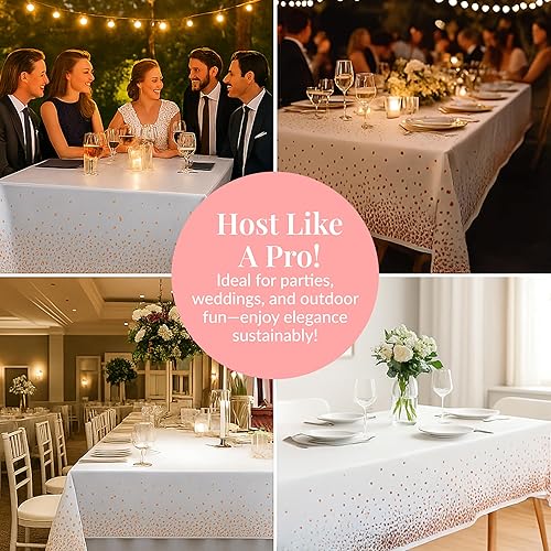 Vista 59 de Prestee Manteles redondos de plástico de 84 pulgadas, paquete de 24 manteles desechables de color blanco para fiestas, manteles redondos
