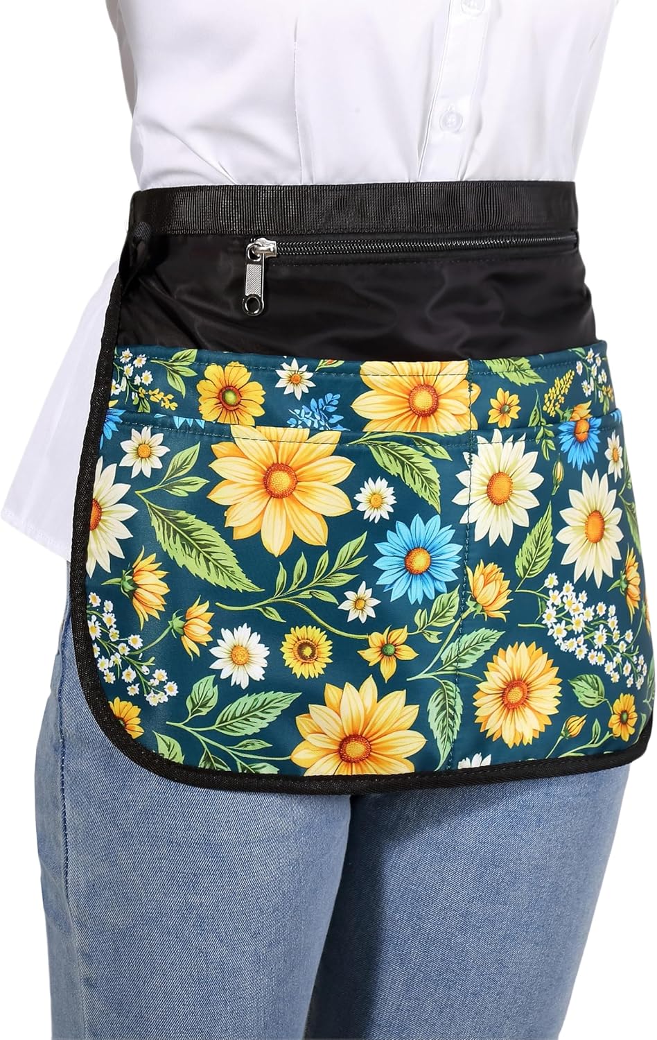 Waterproof Server Apron for Women with 5 Pockets,Quickly Put on and Take off Waitress Aprons,Work Apron for Bartender Barista - Image 3