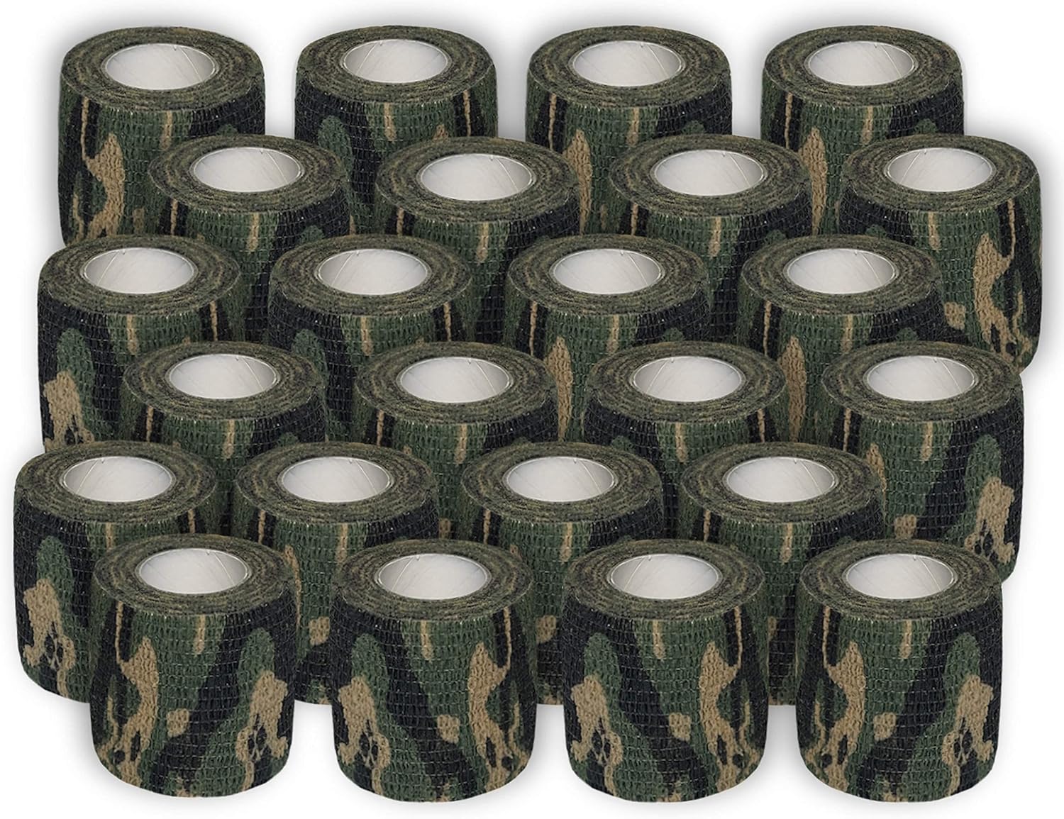 (24-Pack) 2” x 15 FT Disposable Cohesive Bandage Tattoo Grip Tape Wrap Elastic Self Adherent – Breathable Wrap for Pets, Athletic Bandage for Sports, Injuries: Ankle, Knee & Wrist & PMU (Military)