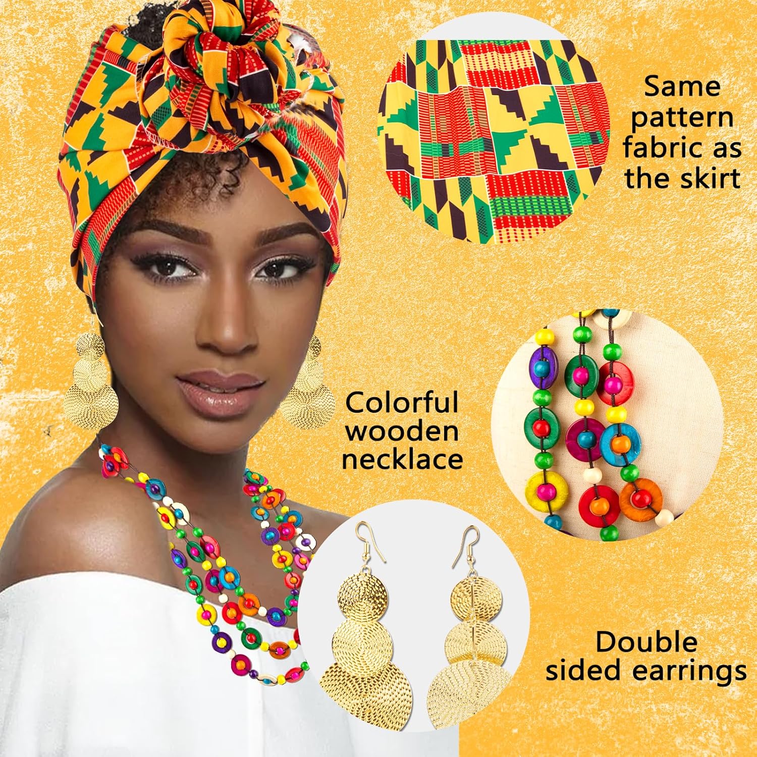 4Pcs African Dresses for Women African Attire Traditional Costume Black History Month Decorations Head Wrap Scarf - Image 5