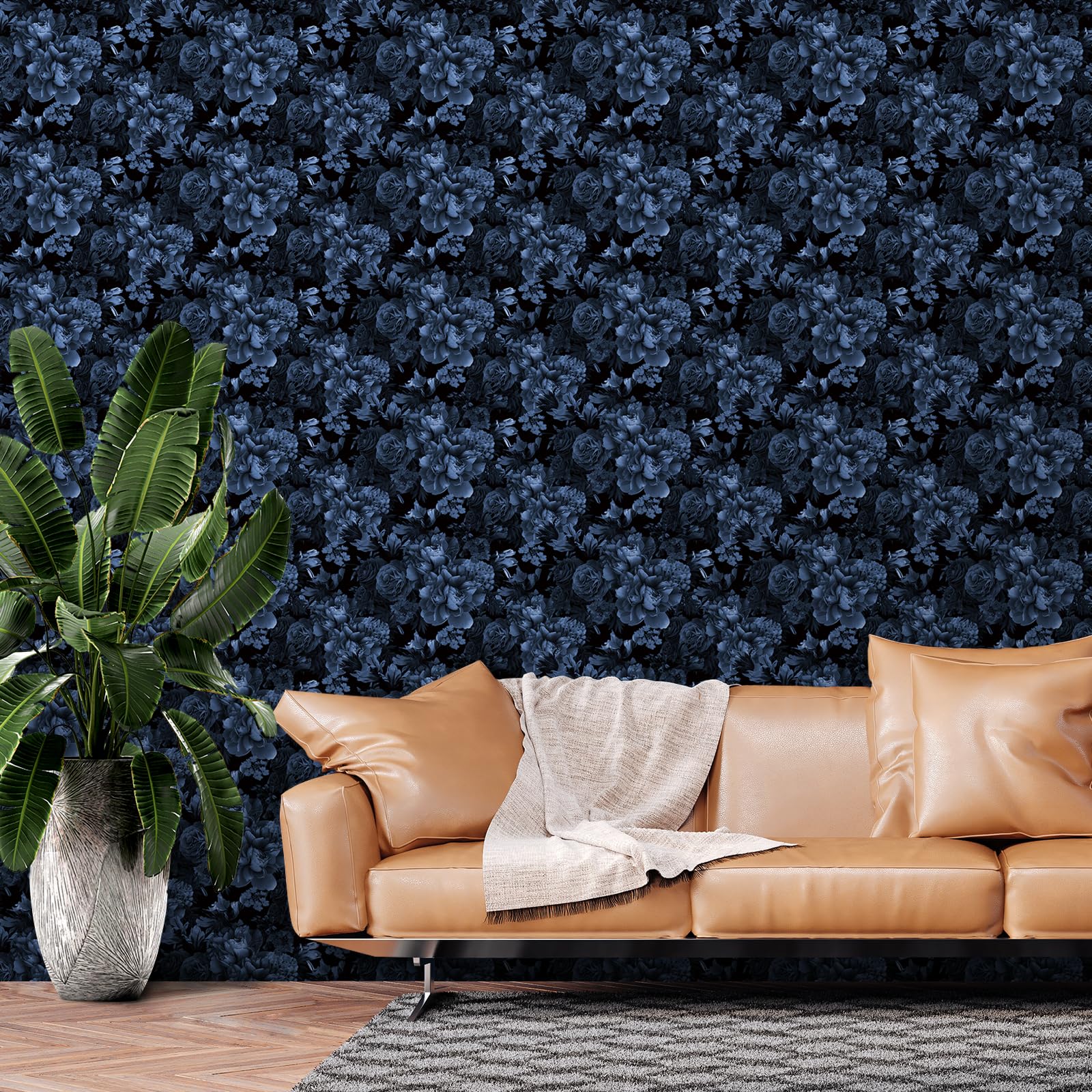 Decotalk Papel Pintado Pared Dormitorio Flores Clásico Azul 44.5X900cm | Moody Wallpaper Papel Pintado Autoadhesivo Para Salón Azul Decorativos Pared Dormitorio Baño Pasillo Impermeable