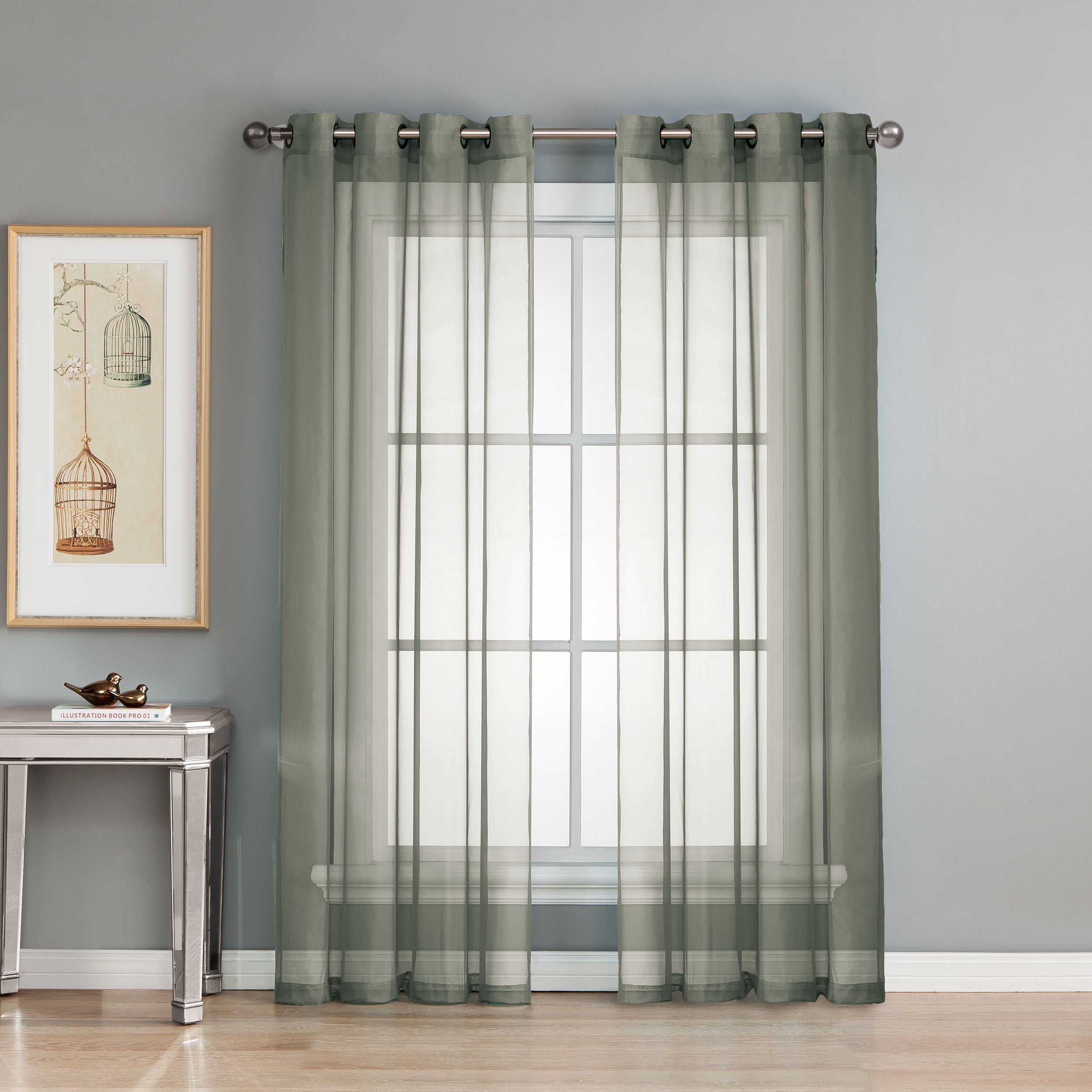 Window Elements Diamond Sheer Voile Extra Wide 56 x 84 in. Grommet Curtain Panel, Charcoal