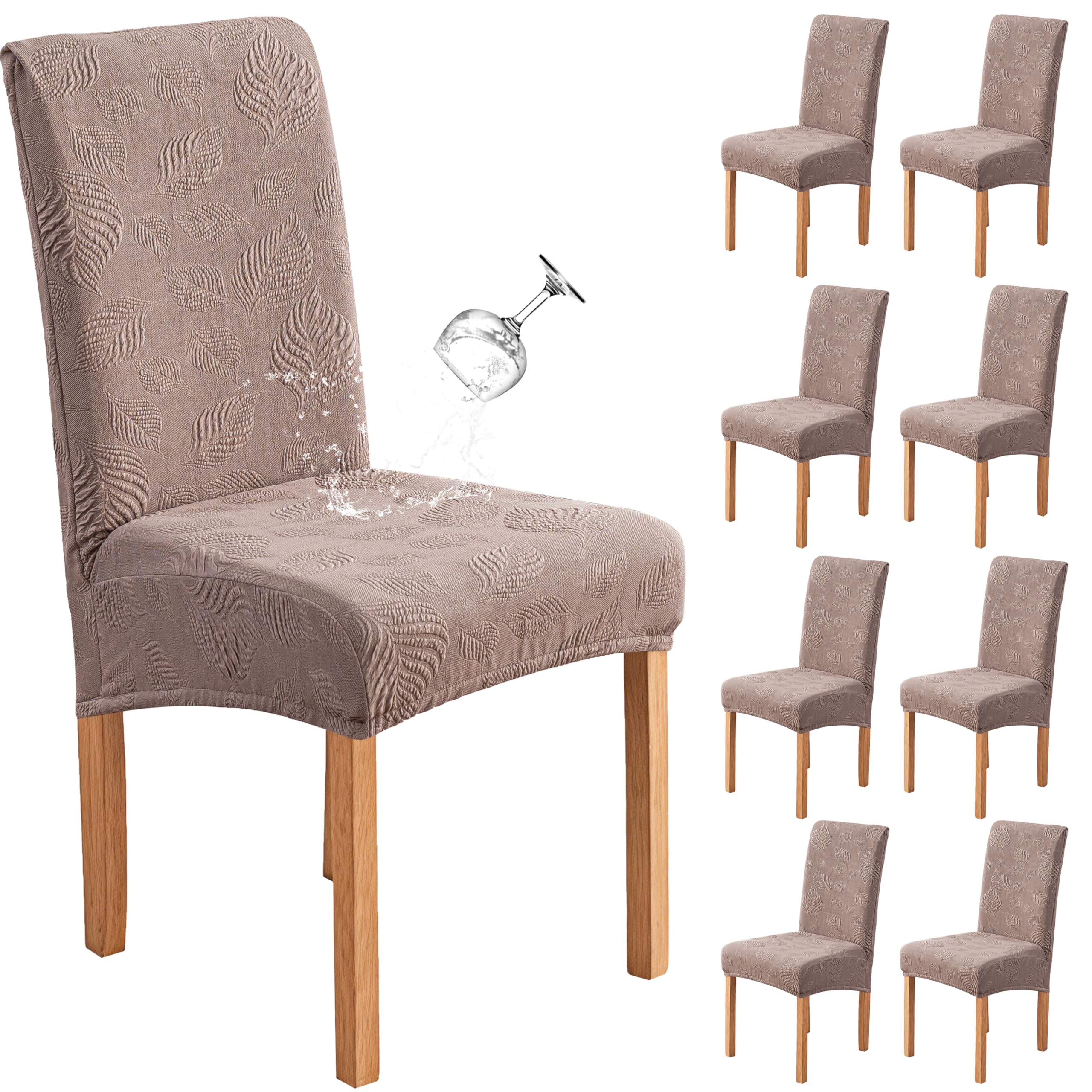 Genina Waterproof Dining Chair Cover Set of 8,Kitchen Chair Cover,Taupe