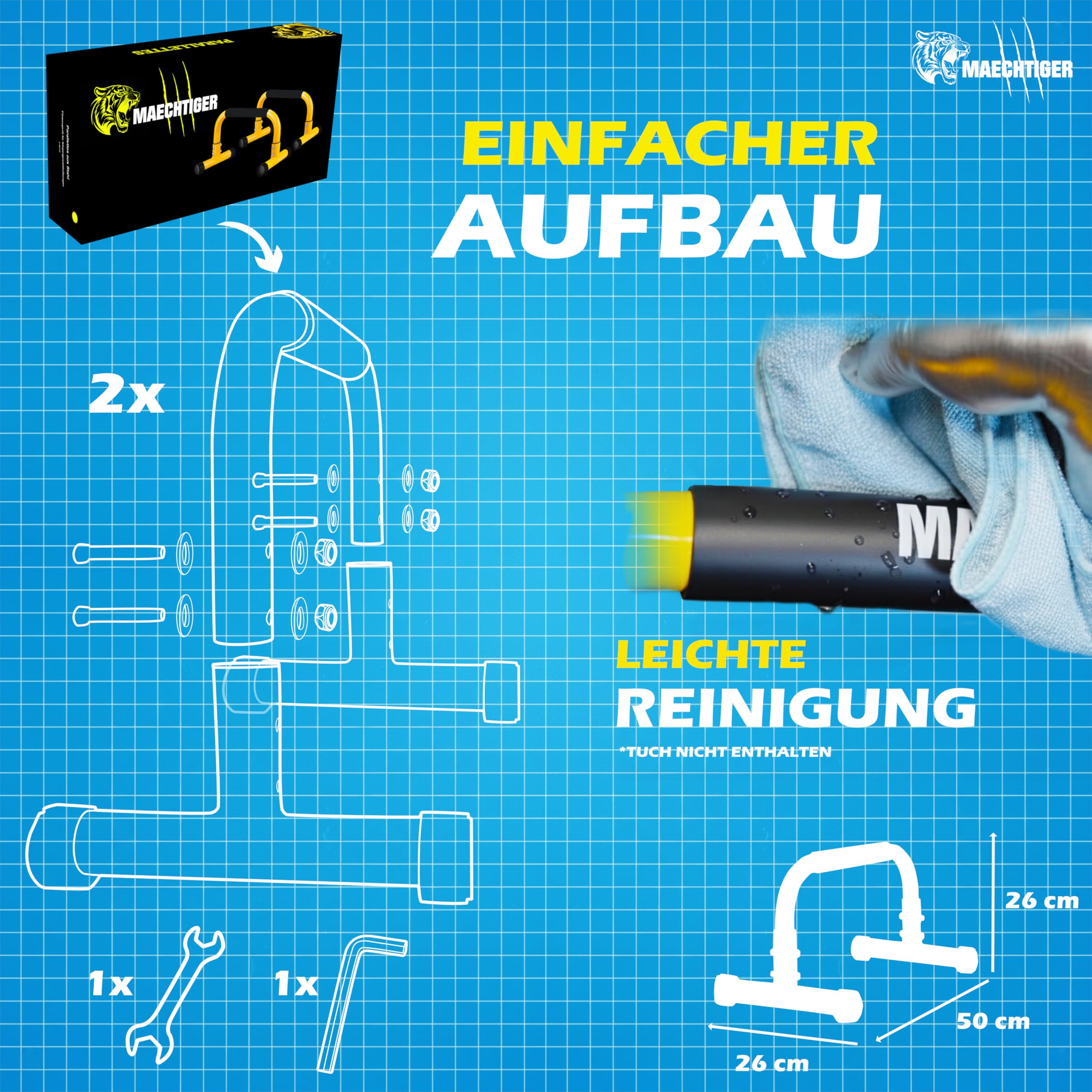 Premium Parallettes - extralange Liegestützgriffe/Push Up Bars aus Stahl - mit Ausgleichsystem für stabilen Stand - rutschfest & gelenkschonend - für Calisthenics, Fitness, Indoor & Outdoor