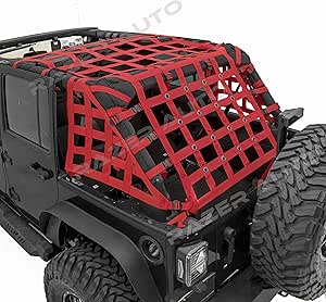 Razer Auto 4 Door Model Only Red Cargo Restraint Net System Trail Cargo Net (Red) for 07-18 Jeep Wrangler JK
