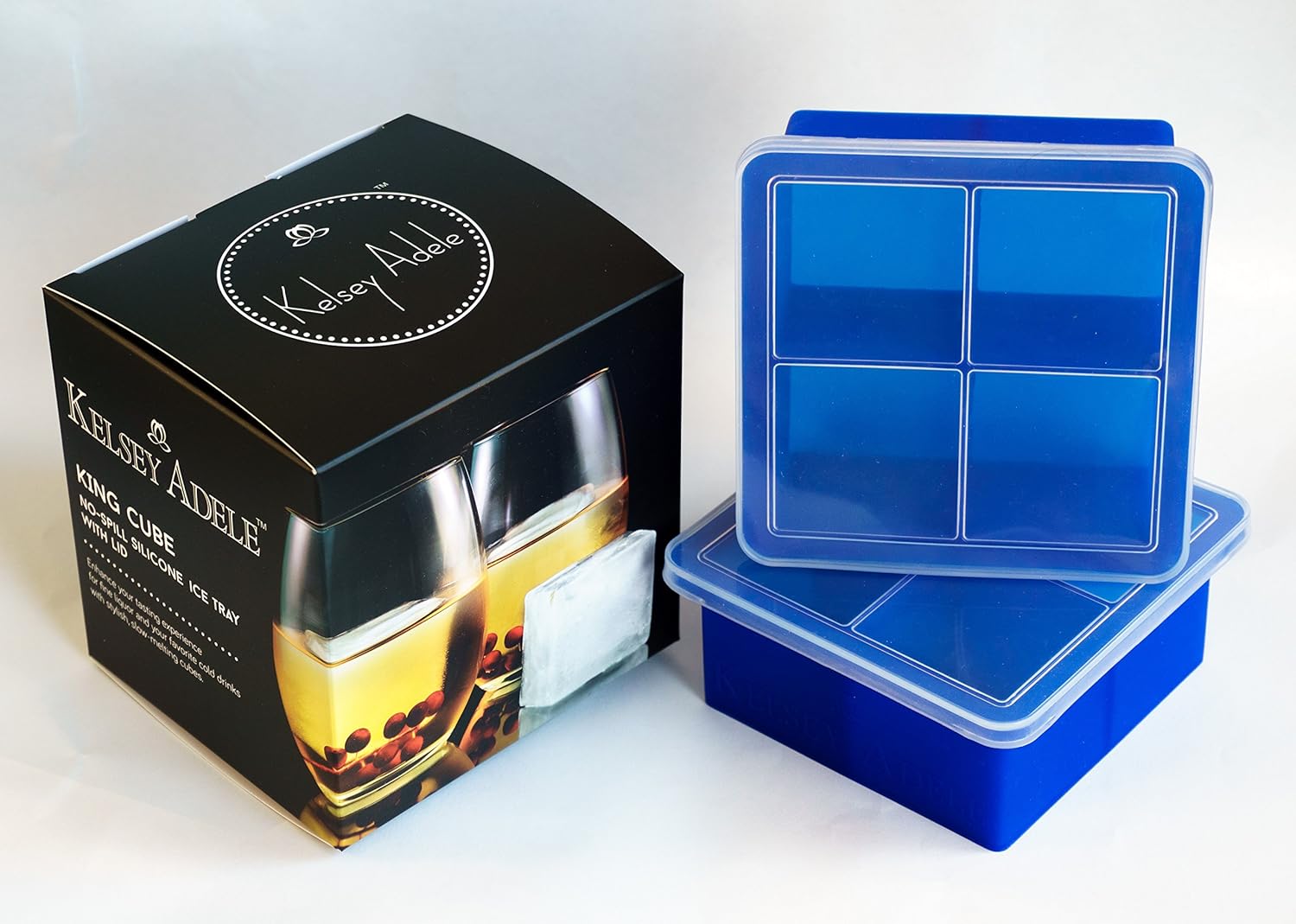 Kelsey Adele King Cube Ice Tray with Lid - Premium Silicone for Lar