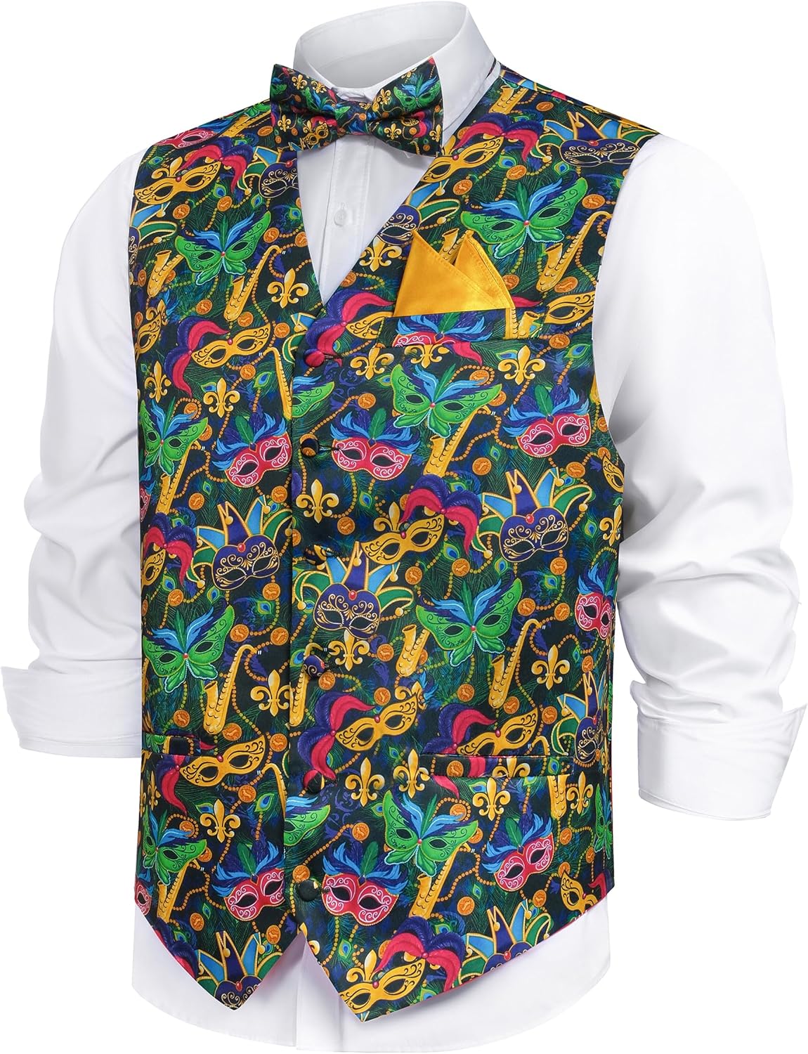 Mardi Gras Vest for Men,Mardi Gras Outfit Vest with Bow Tie,Men Carnival Tuxedo Suit Vests