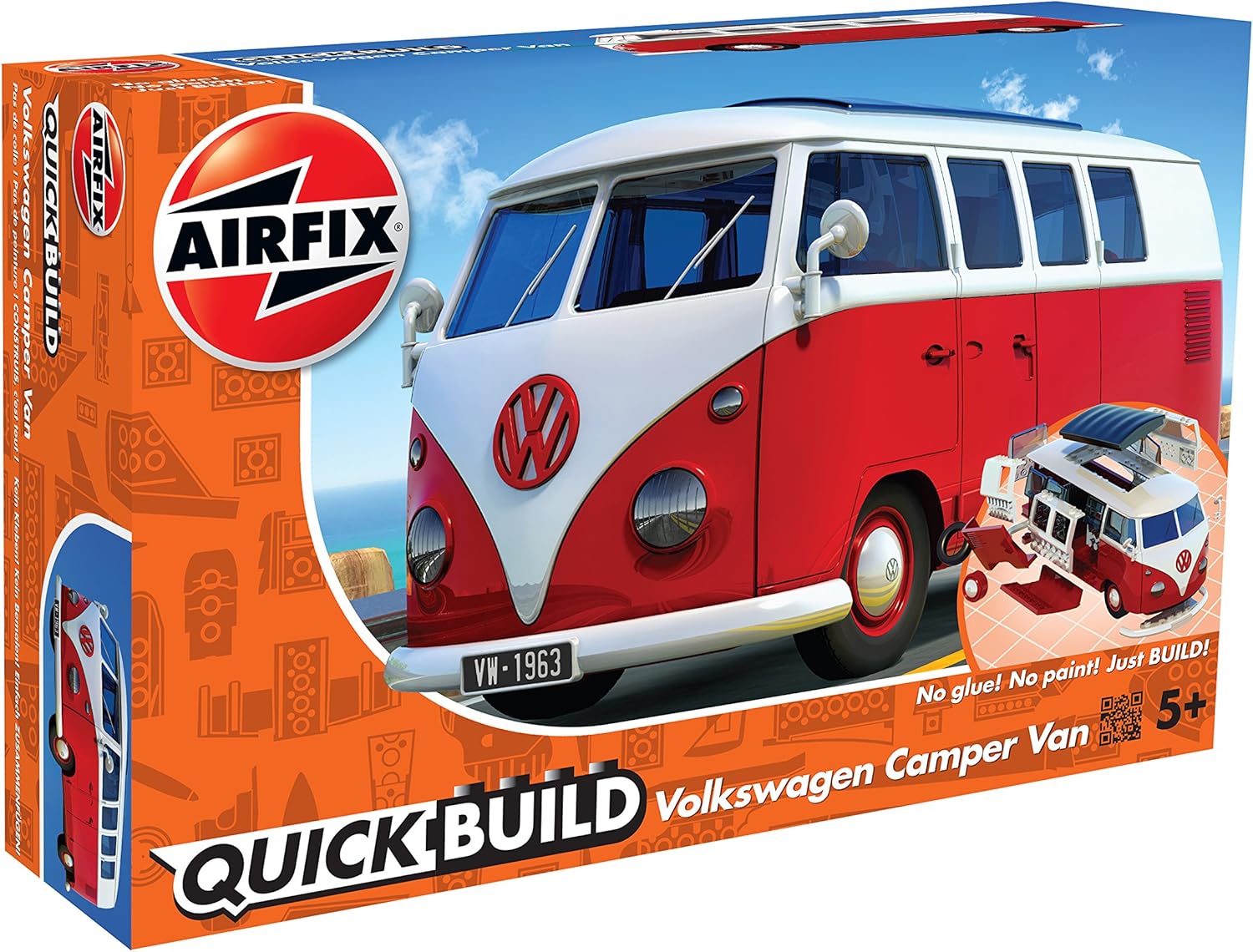 Airfix J6030 Quickbuild Plastic Model Car Kits - VW Camper Van - Easy Assembly Snap Together Model Kit, Classic Race Cars for Adults & Kids to Build, Model Sport Cars, Building Toys Set