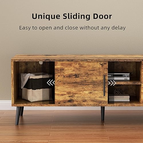 Miniatura 3 de VEELOK Soporte de TV para TV de 65 pulgadas, centro de entretenimiento con puertas corredizas de granero, 5 pies de metal, estante ajustable,