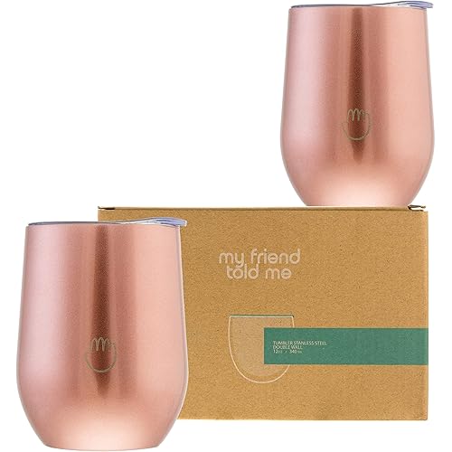 12 Oz Stainless Steel Tumbler 2 Pack | insulated | Leak-Proof Silicon Lid | Zero-Waste | Eco-Friendly | Double Metal Wall | Easy Traveling | Stemless Wine Glass | Tea Coffee Tumbler | gift | Rose Gold