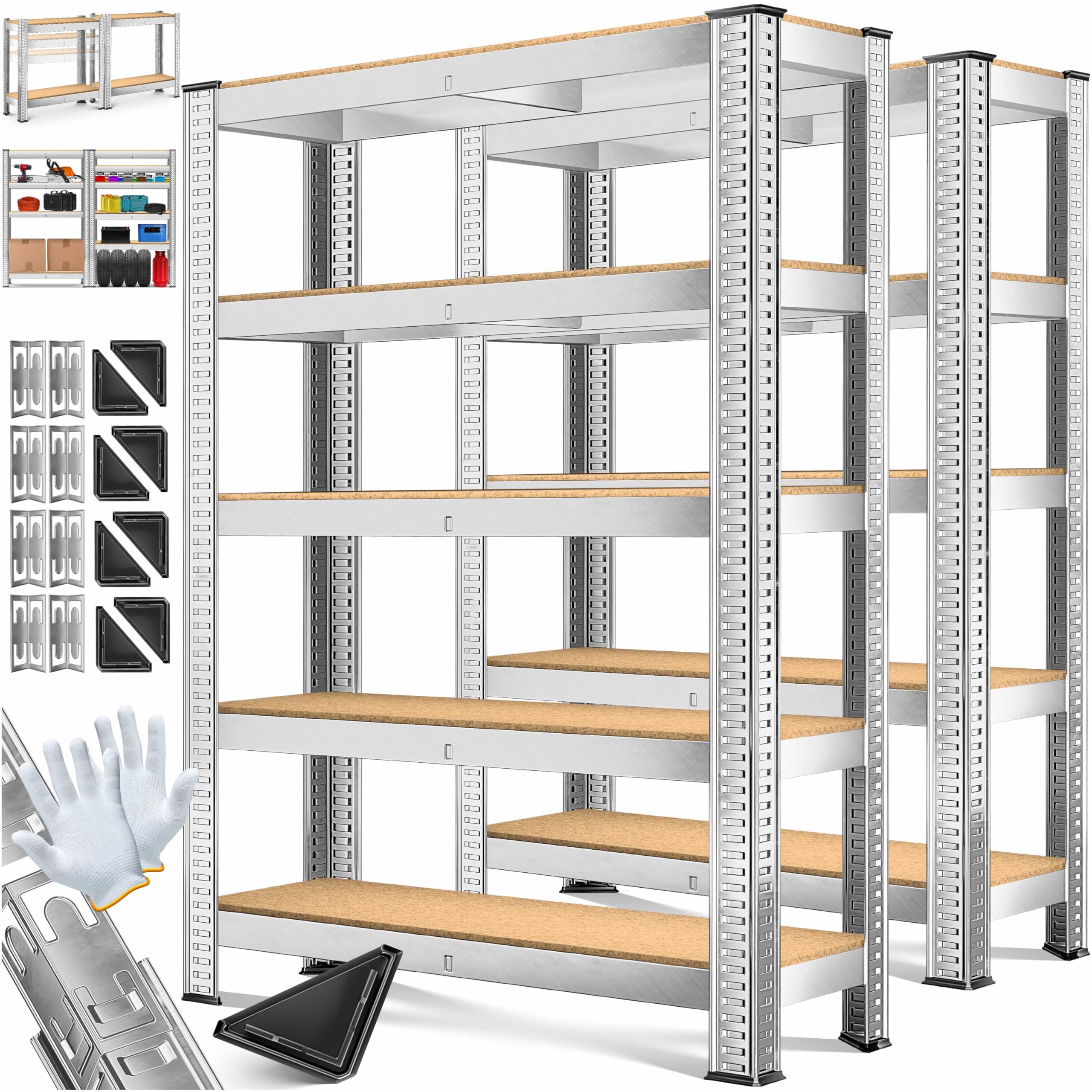 MASKO® - Scaffale per carichi pesanti, 2 pezzi, 180x90x40 cm, portata fino a 875kg, con 5 ripiani regolabili, in pannelli di fibra a media densità (MDF) e metallo, per officina, cantina, garage,
