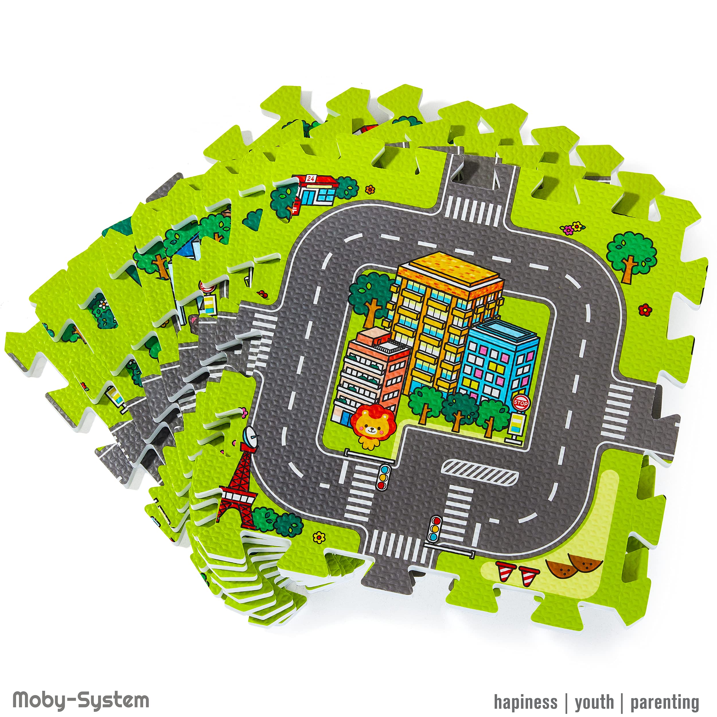 Moby-System Tappetino Puzzle per Bambini 90 x 90 x 1 cm - Inodore e Sicuro - Grande Tappetino da Gioco per Ragazzi e Ragazze - Senza Sostanze Tossiche