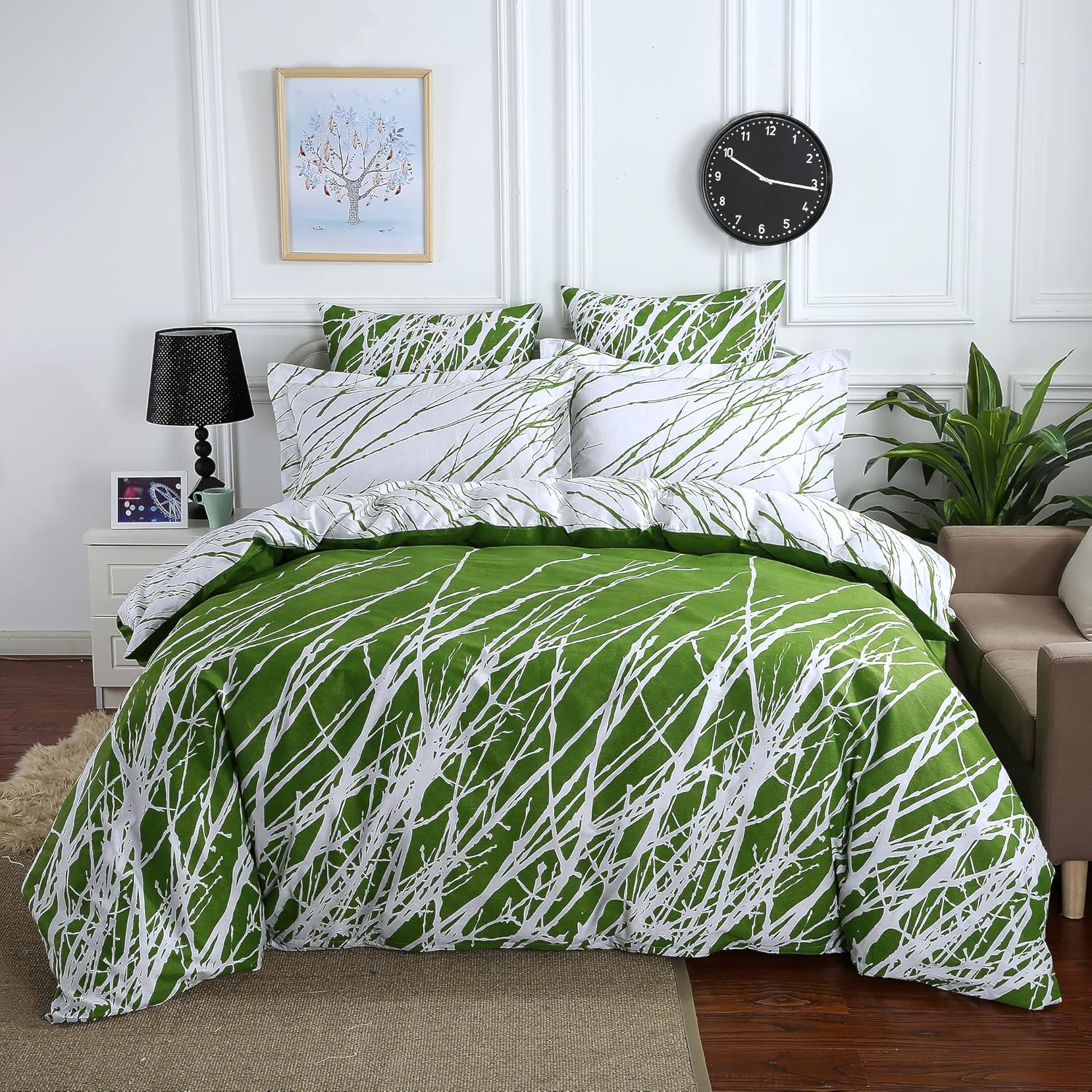 Swanson Beddings Tree Branches 5-Piece 100% Cotton Bedding Set: Duvet Cover, Two Pillow Shams and Two Euro Shams (Orange-White, King)