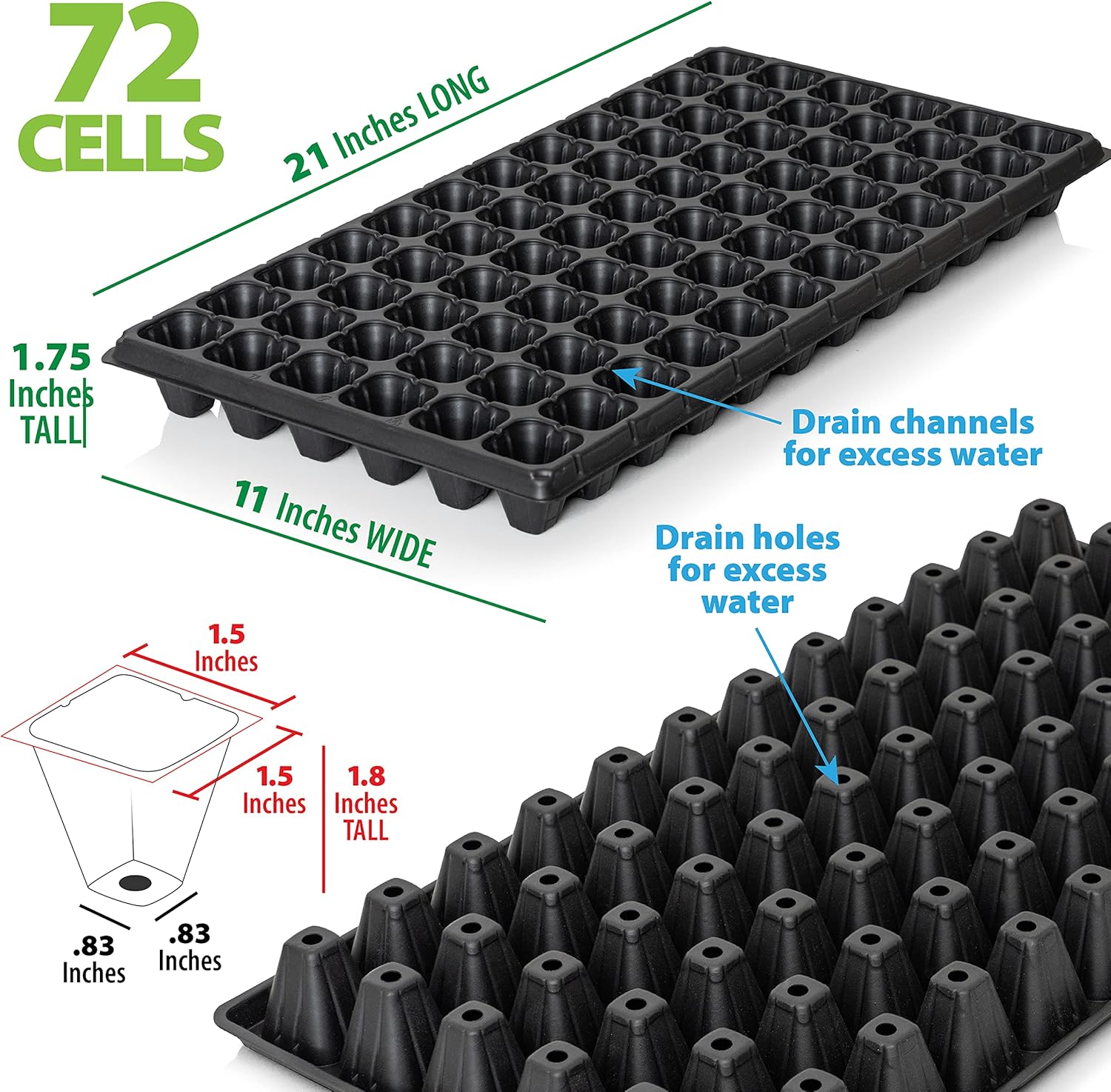 321Gifts, 10-Pack Seed Starter Kit, 2X Thicker 72 Cell Plastic Seedling Trays Gardening Germination Growing Trays Plant Grow Kit Seed Starting Trays Seedling Germination Nursery Pots Plug : Patio, Lawn & Garden
