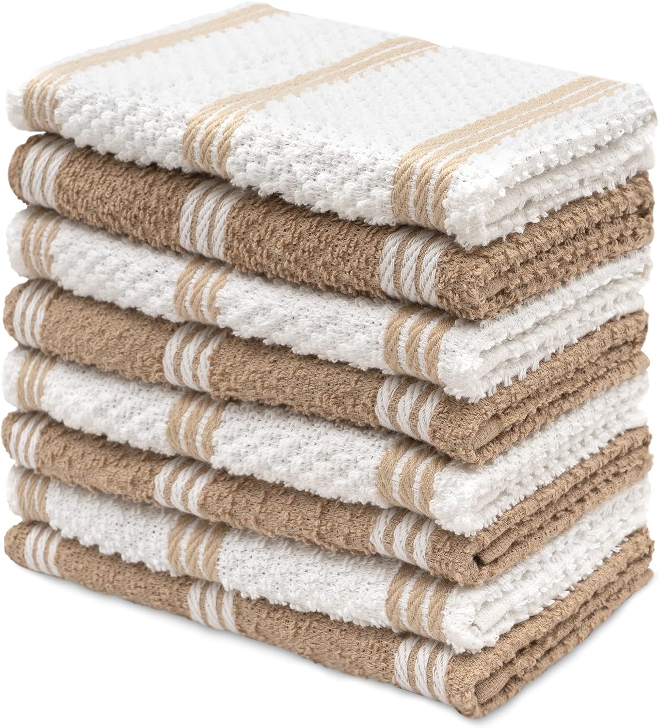 DAILY HOME ESSENTIALS - 8 Pack Cotton Terry Dish Cloth Set (12 x 12 inch - Beige, Ribbed Design) | Quick Dry Kitchen Rag | Absorbent Cafe, Bar & Restaurant Cleaning WashCloth