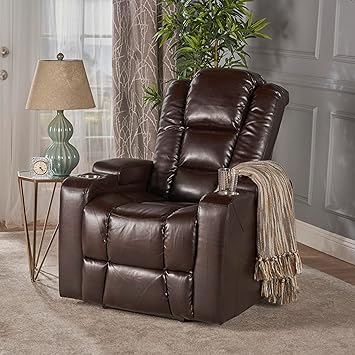 Electric Recliner Chair, PU Leather Upholstered Wide Backrest Thick Seat Cushion Power Reclining Accent Sofa Chair with Storage Armrests, USB Port, 2 Cup Holders Comfy Theater Seating