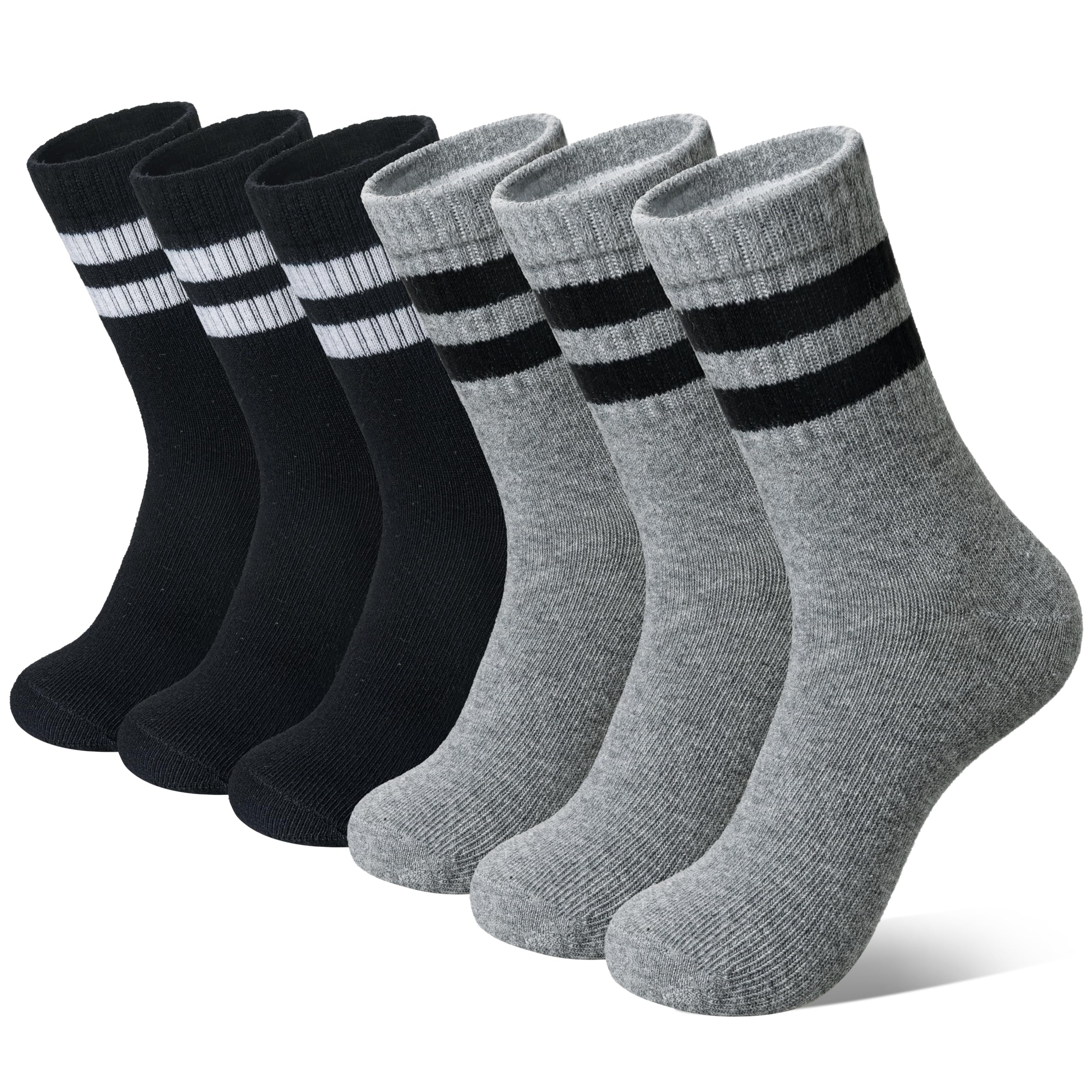 Eyean Kids Athletic Crew Socks Boys Girls Cotton School Uniform Casual Basic Socks 6 Pairs