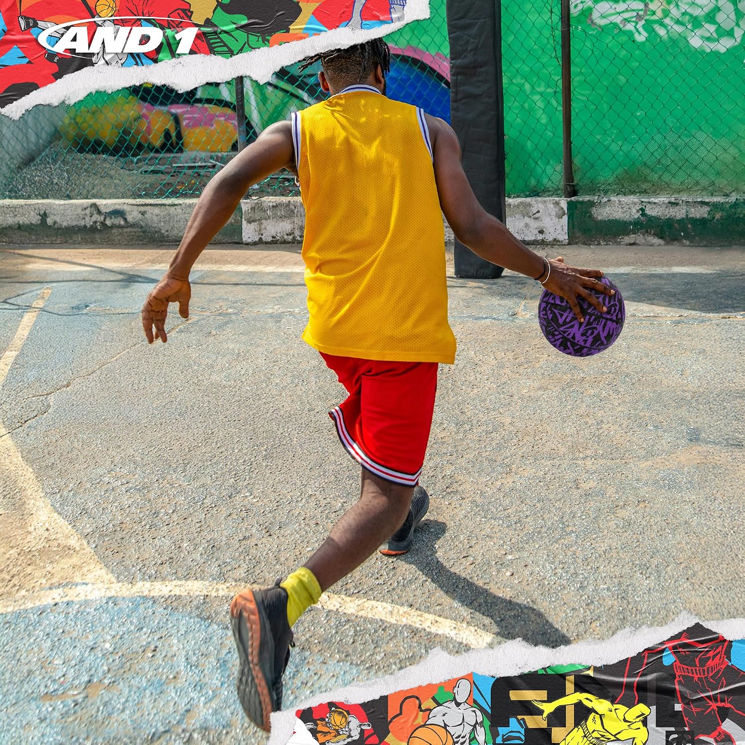 AND1 Fantom Classic Rubber Basketball, Official Regulation Size 7(29.5") | Deep Chanel Construction, Superior Grip, Vibrant Graffiti Design, Premium Heavy-Duty Materials, Comes Deflated