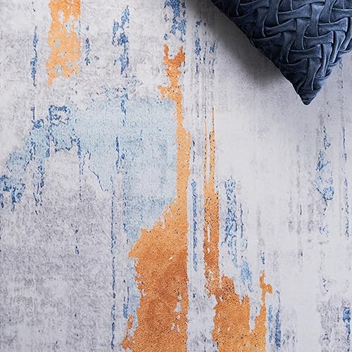 Miniatura 7 de SAFAVIEH Alfombra lavable Tacoma Collection - 8 x 10 pies, gris y azul, antideslizante y fácil limpieza, ideal para sala de estar, dormitorio,